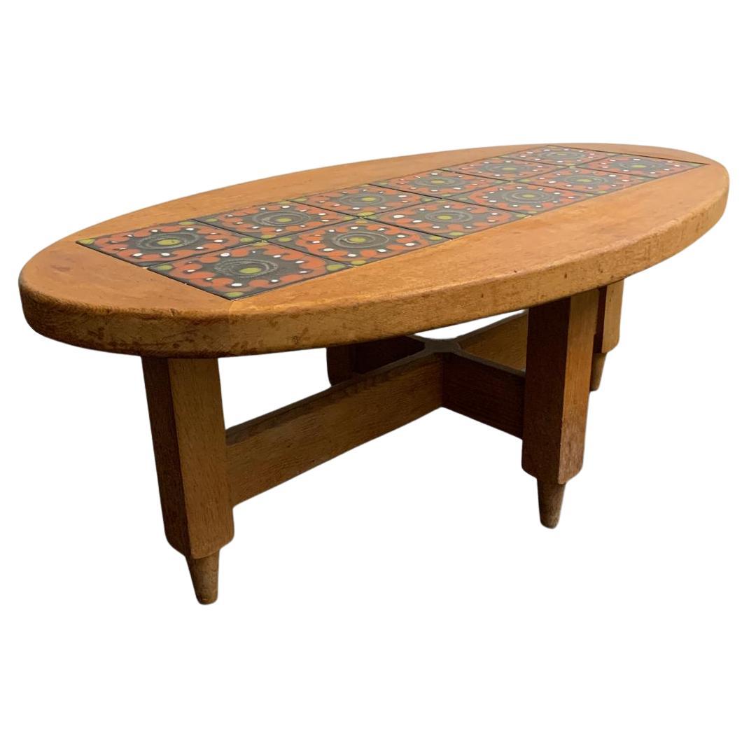 Table basse en chêne et céramique Guillerme et Chambron