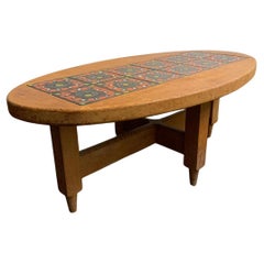 Guillerme et Chambron oak and ceramic coffee table