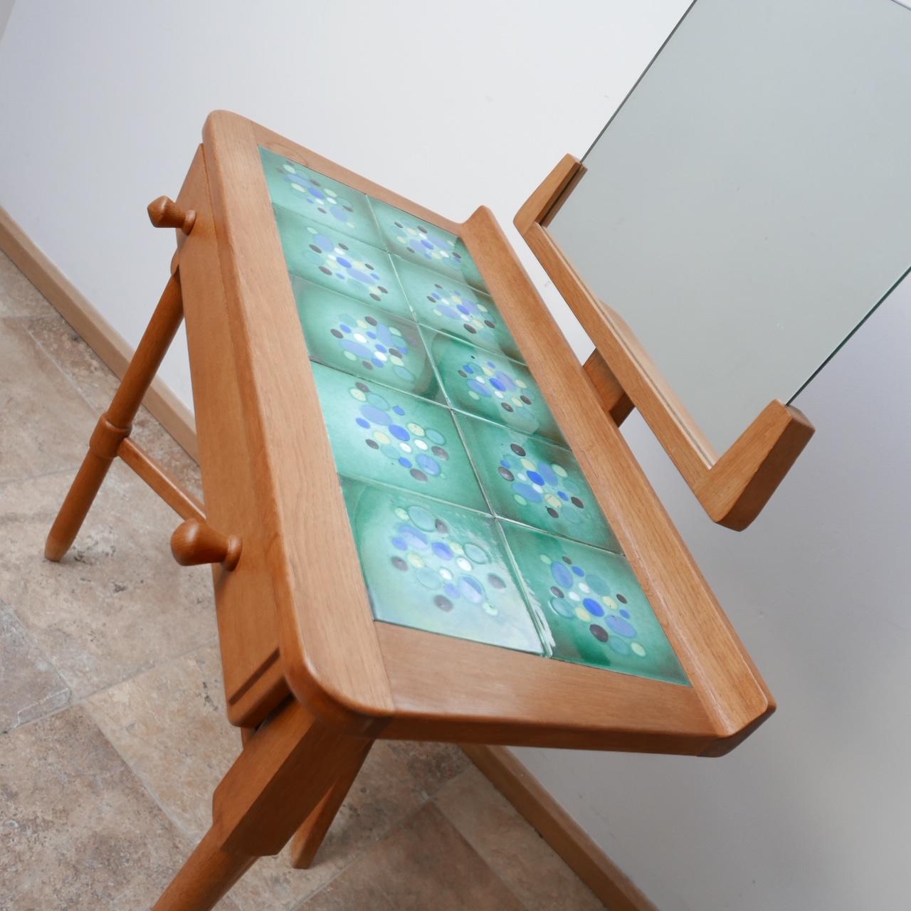 Guillerme et Chambron Oak and Ceramic Mid-Century Vanity Table For Sale 5