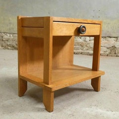 Guillerme et Chambron, Nachttisch aus Eiche und Keramik, um 1970