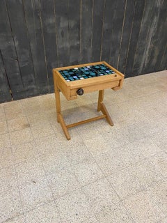 Guillerme et Chambron, Oak and Ceramic Nightstand, circa 1970