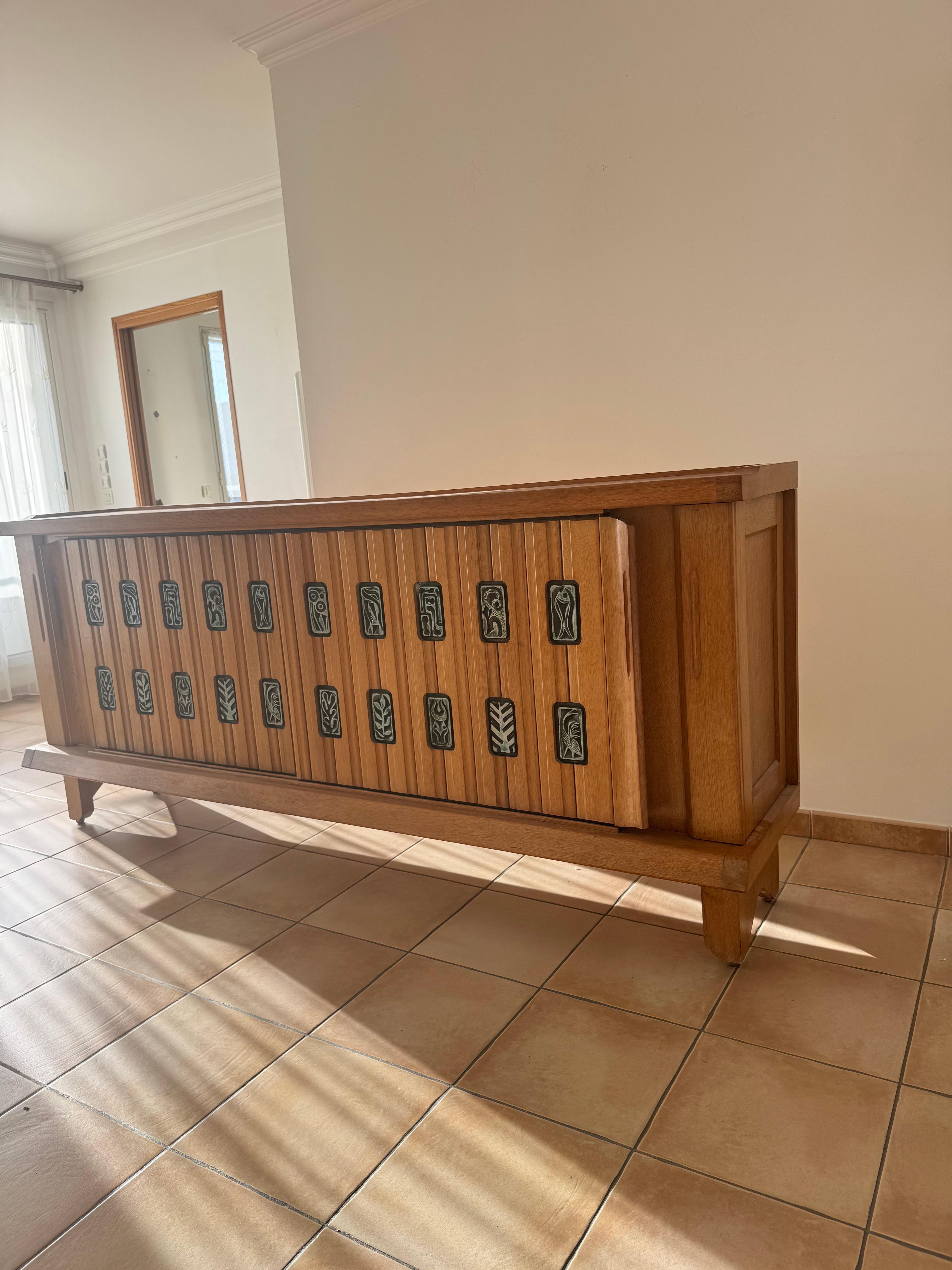 Modern Guillerme et Chambron oak and ceramic sideboard For Sale