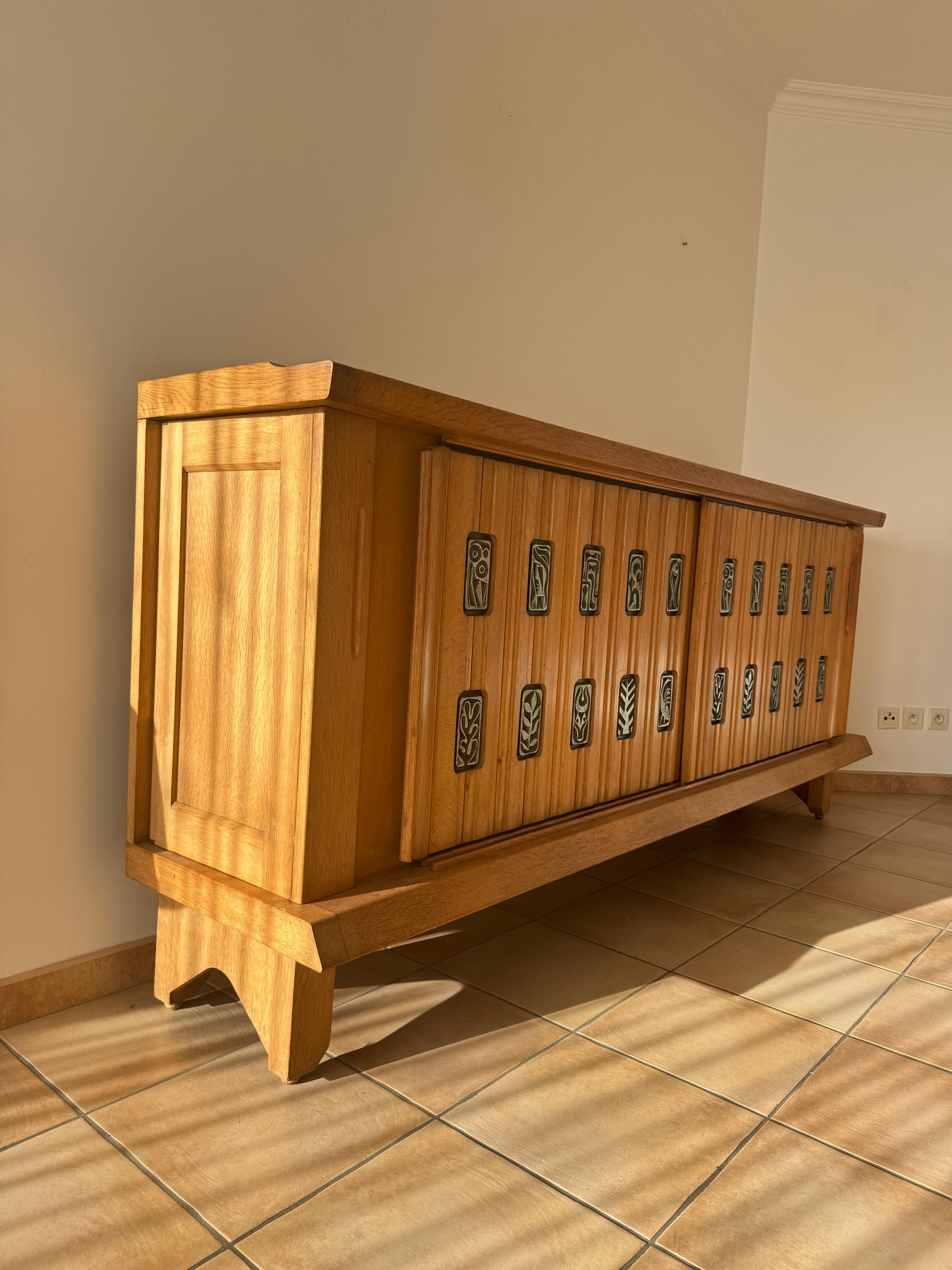 Other Guillerme et Chambron oak and ceramic sideboard For Sale