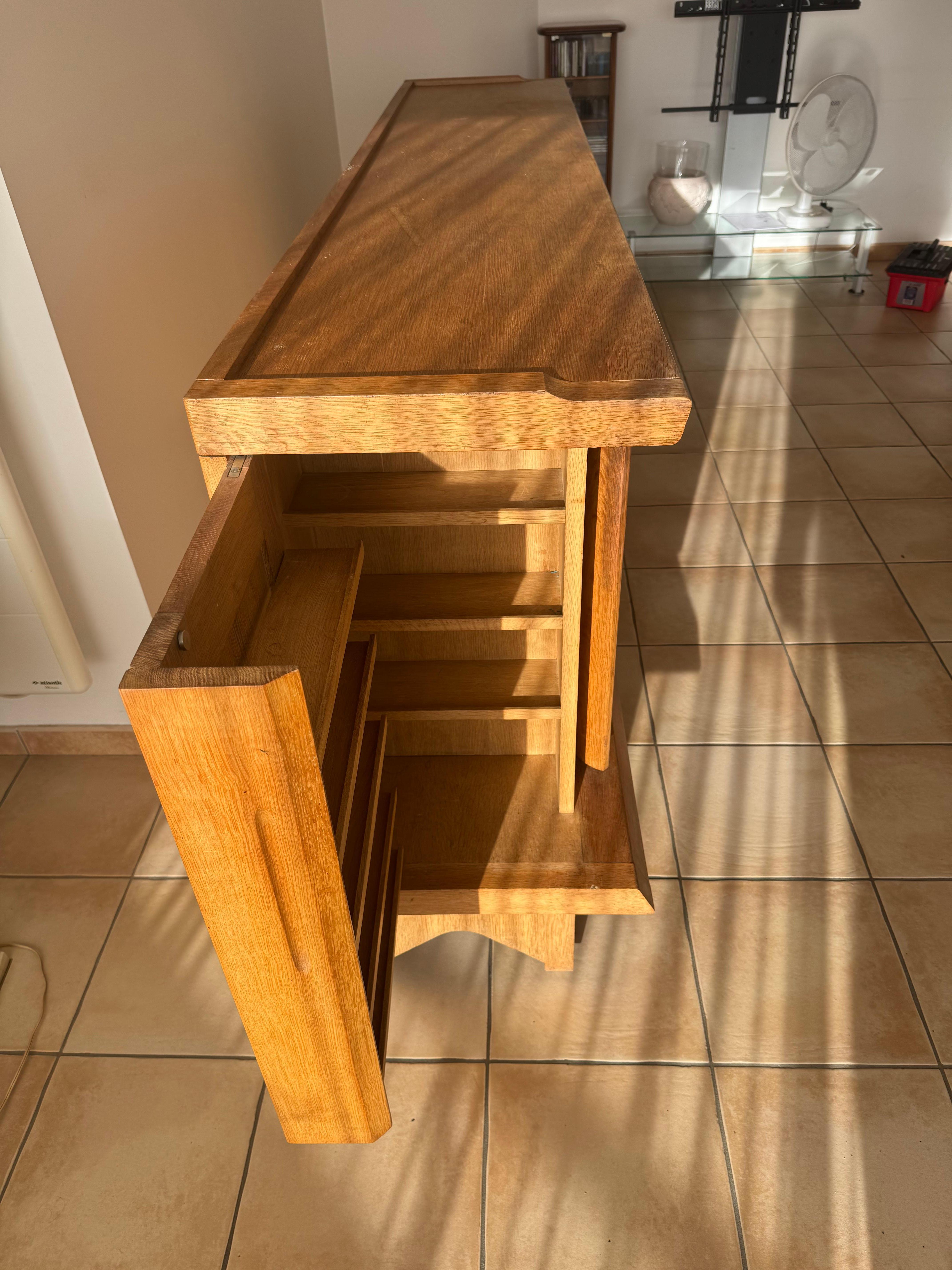 Mid-20th Century Guillerme et Chambron oak and ceramic sideboard For Sale