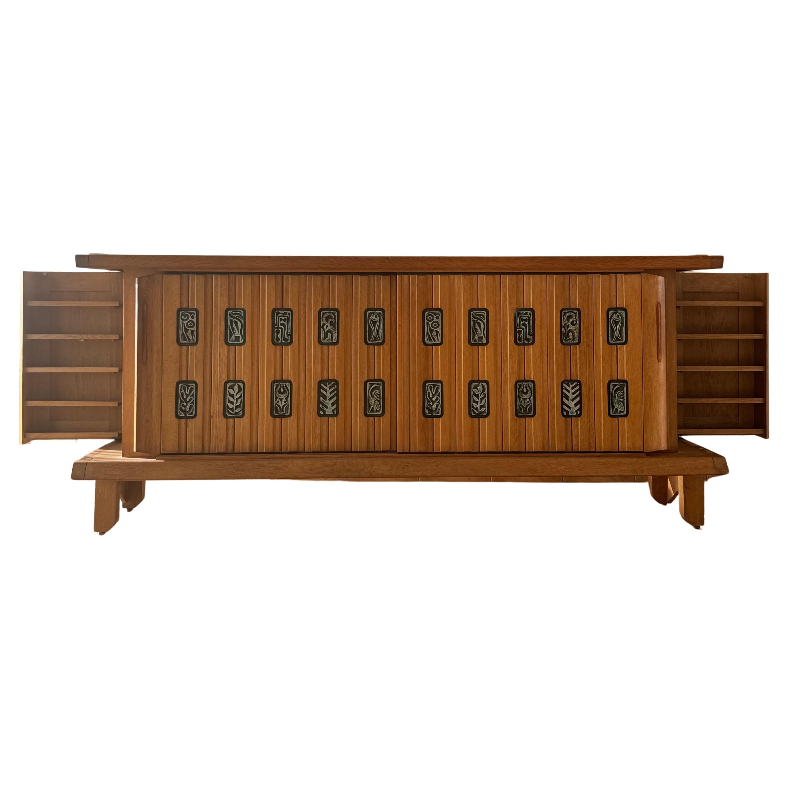 Guillerme et Chambron oak and ceramic sideboard