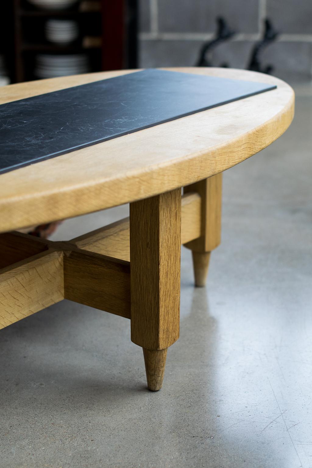 Mid-Century Modern Guillerme et Chambron Oak and Tile Cocktail Table, France, 1950s