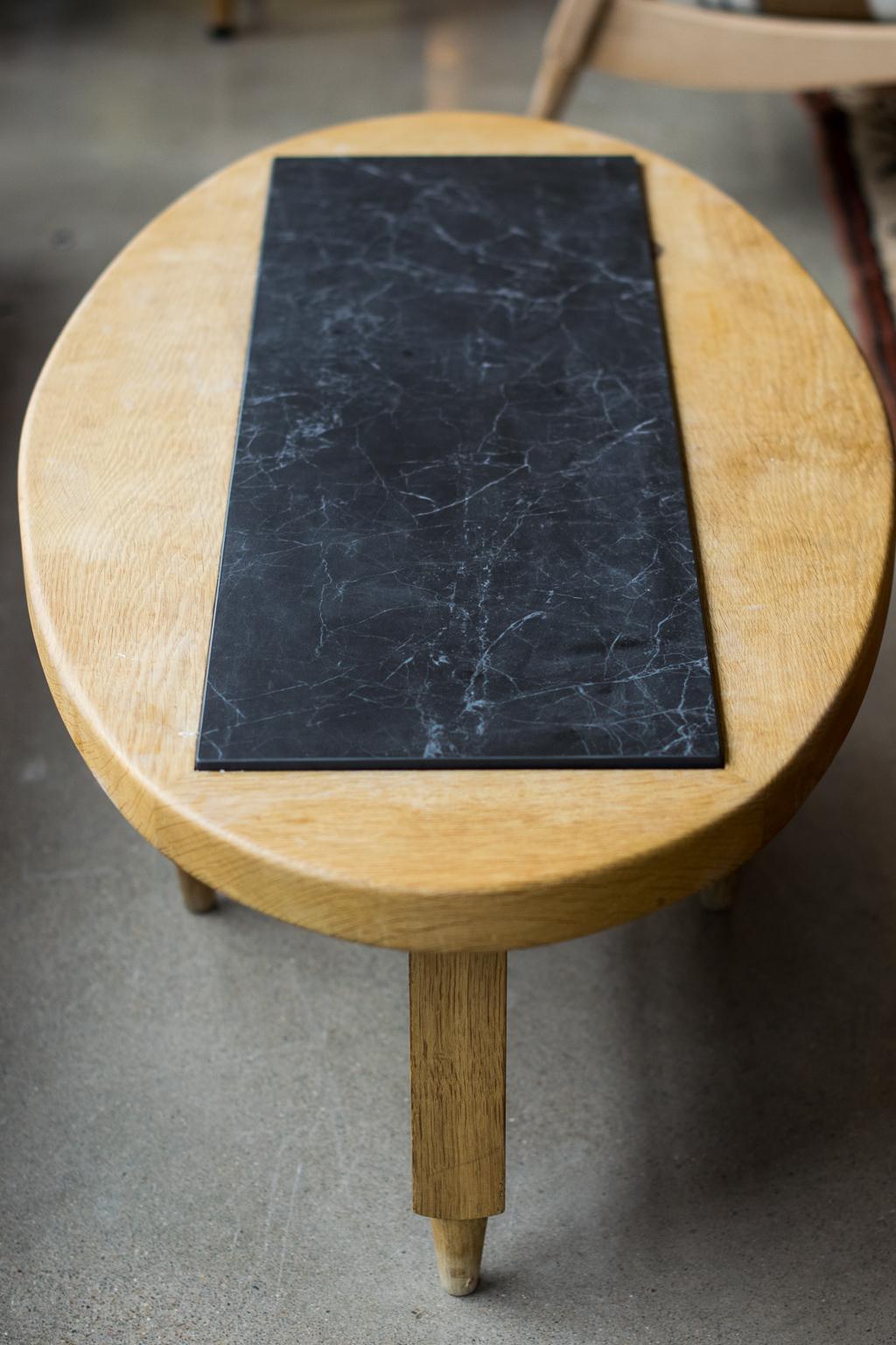 Mid-20th Century Guillerme et Chambron Oak and Tile Cocktail Table, France, 1950s