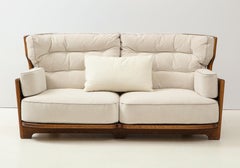 Guillerme et Chambron Oak and Velvet "Denis" Sofa, France, circa 1960s