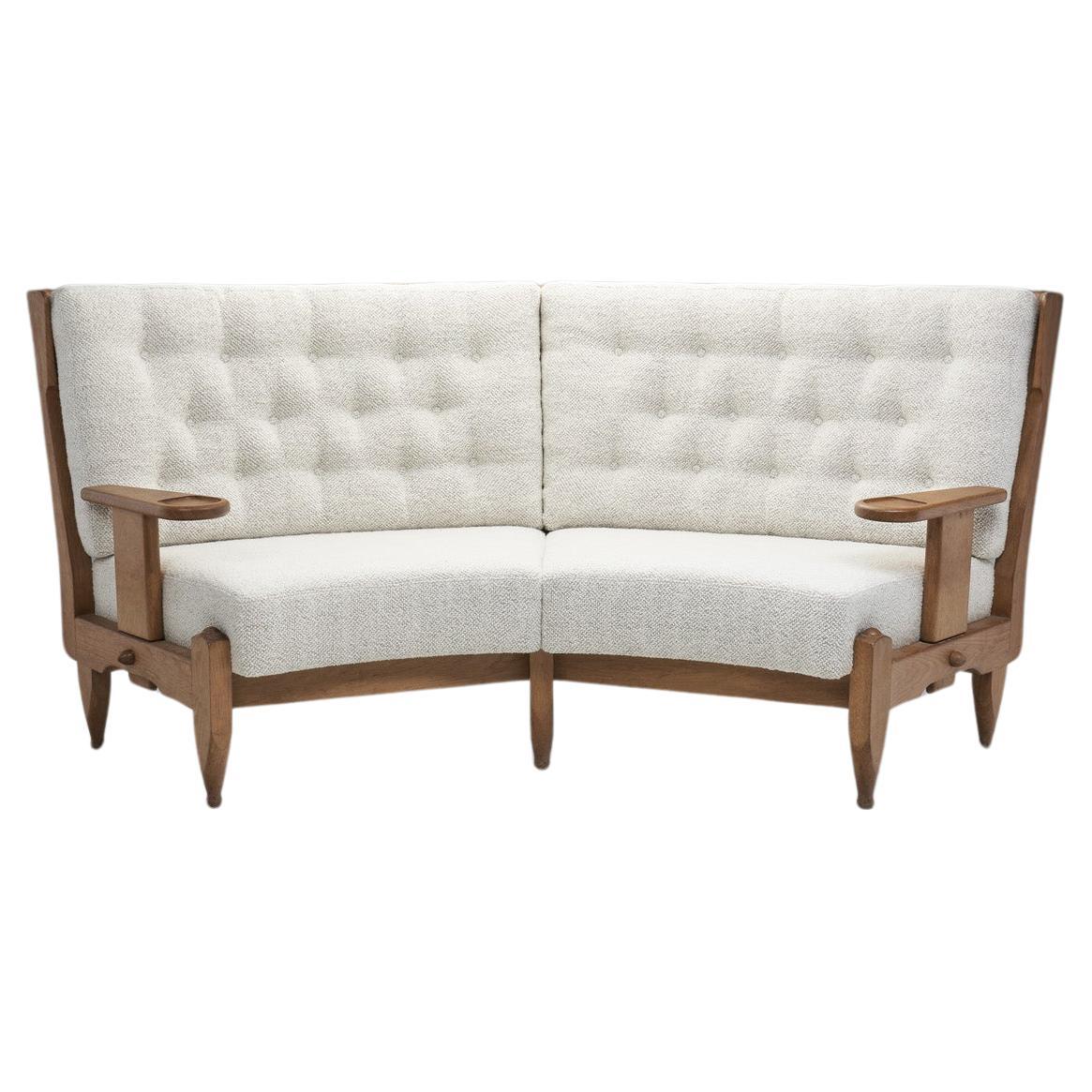 Guillerme et Chambron Oak Angular Sofa for Votre Maison, France 1960s