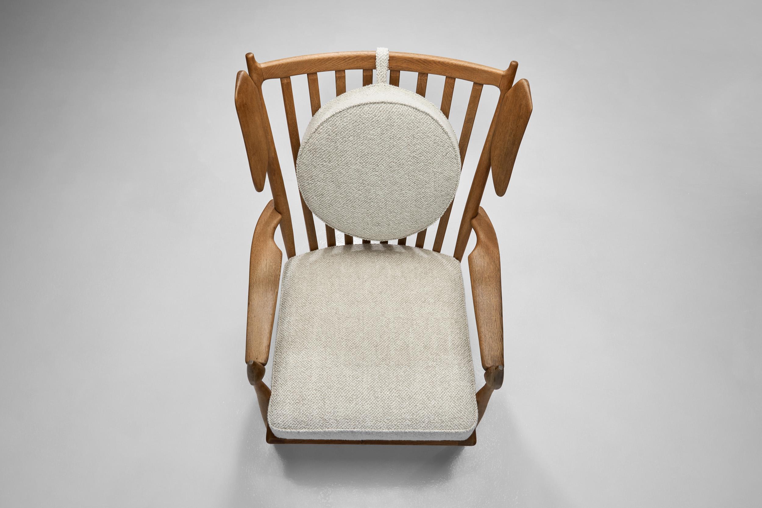 Fabric Guillerme et Chambron Oak Armchair for Votre Maison, France ca 1960s