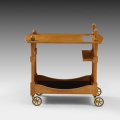 Guillerme et Chambron Bar Cart in Oak and Black Glass, France, 1960s