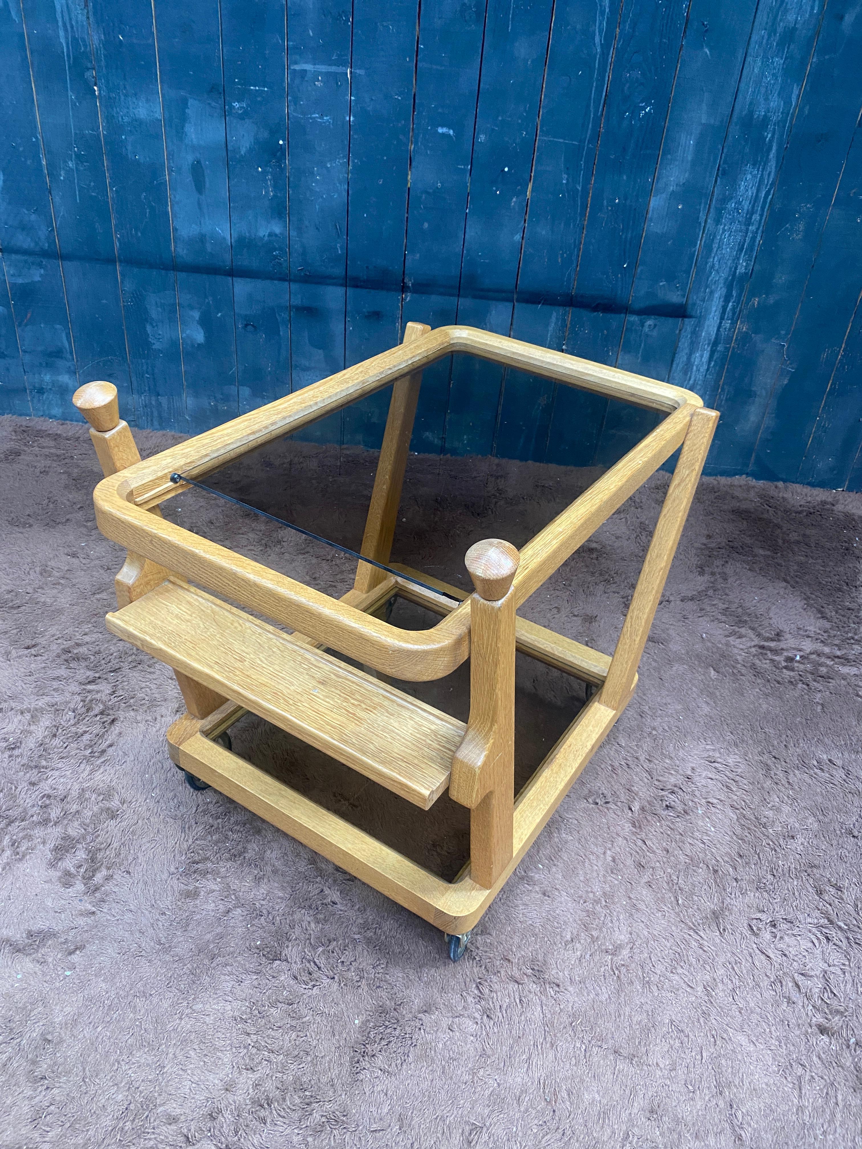 Guillerme et Chambron  oak Bar Cart, Votre Maison circa 1970 For Sale 4