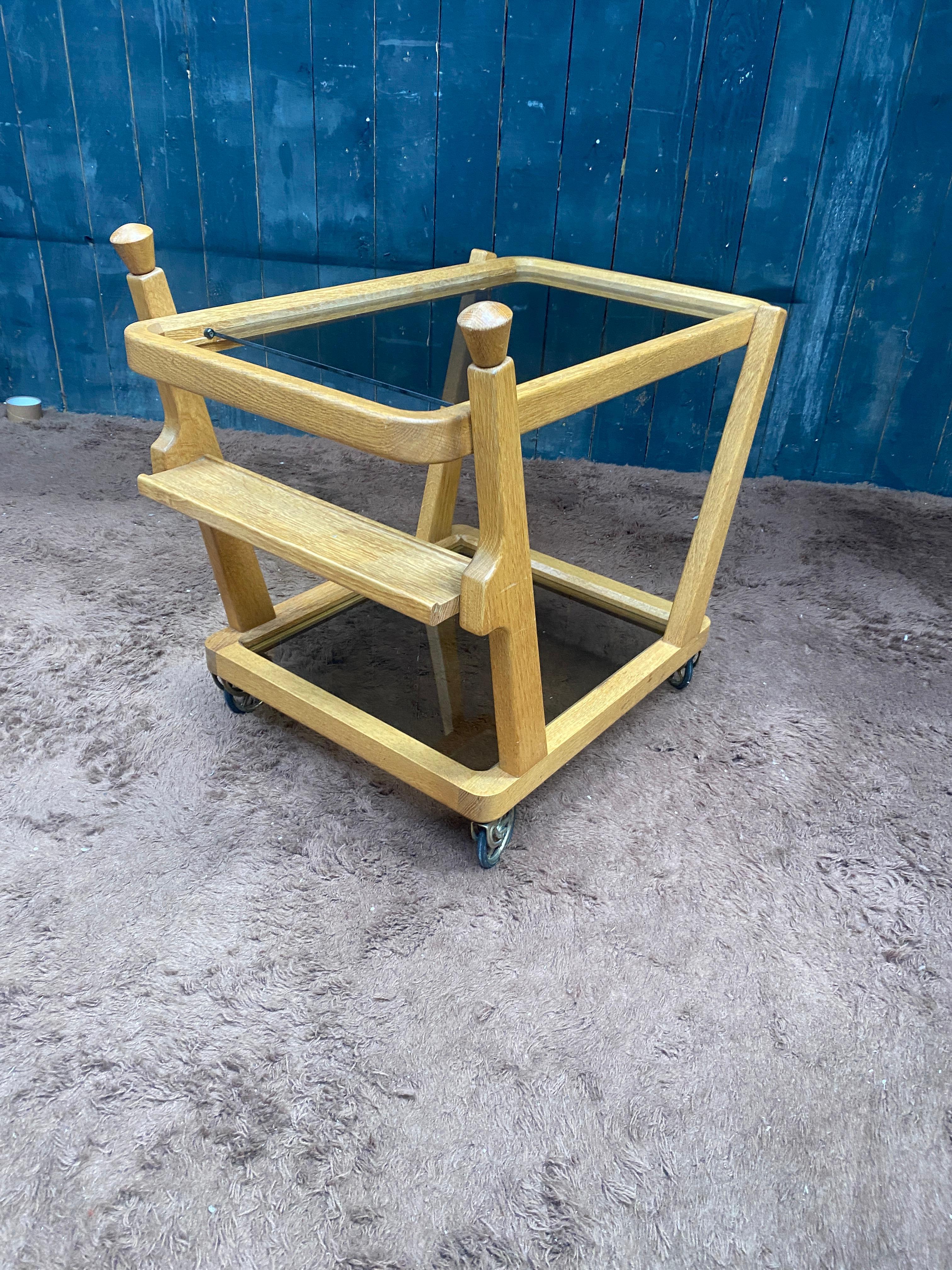 French Guillerme et Chambron  oak Bar Cart, Votre Maison circa 1970 For Sale