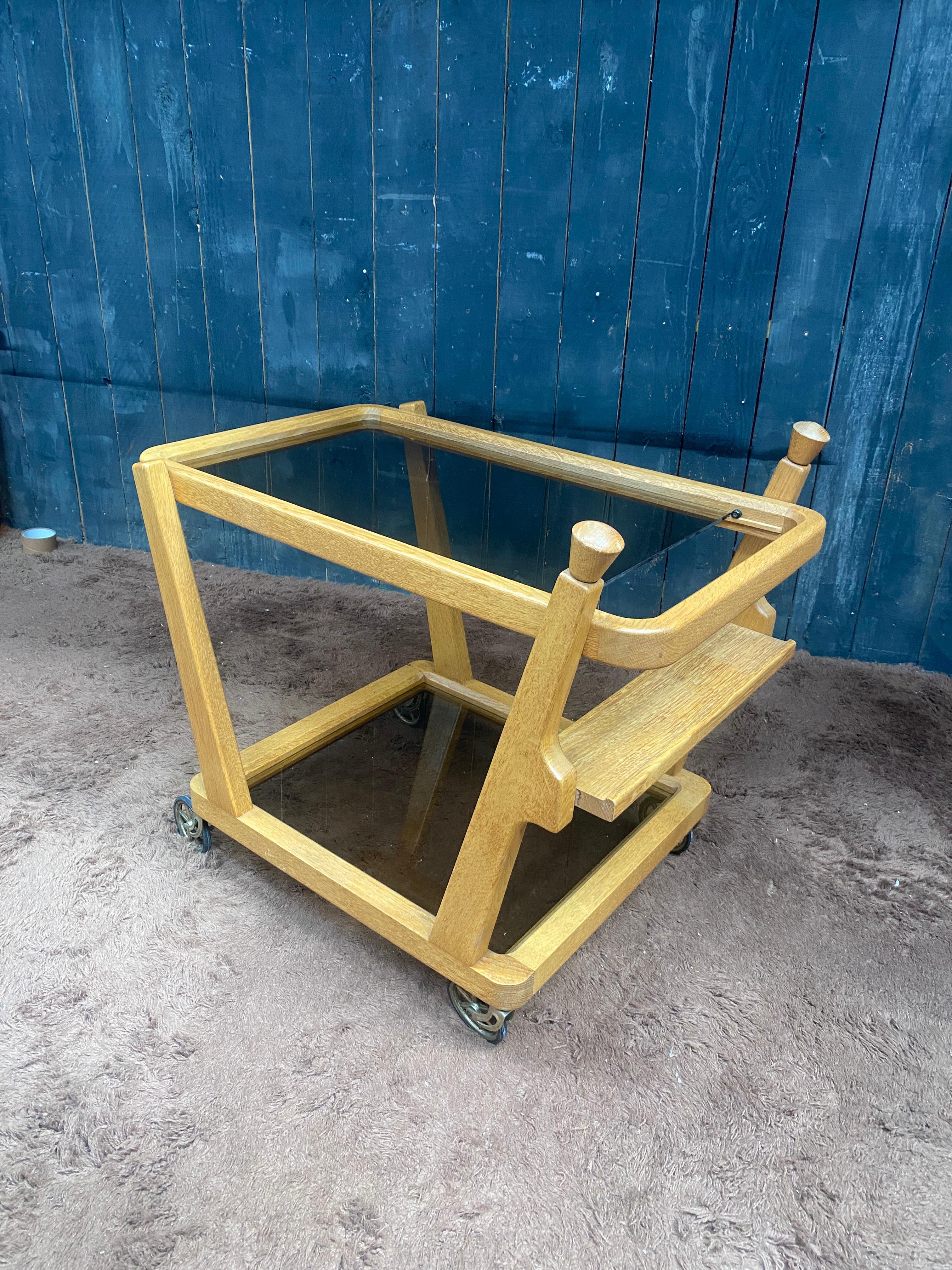 Late 20th Century Guillerme et Chambron  oak Bar Cart, Votre Maison circa 1970 For Sale