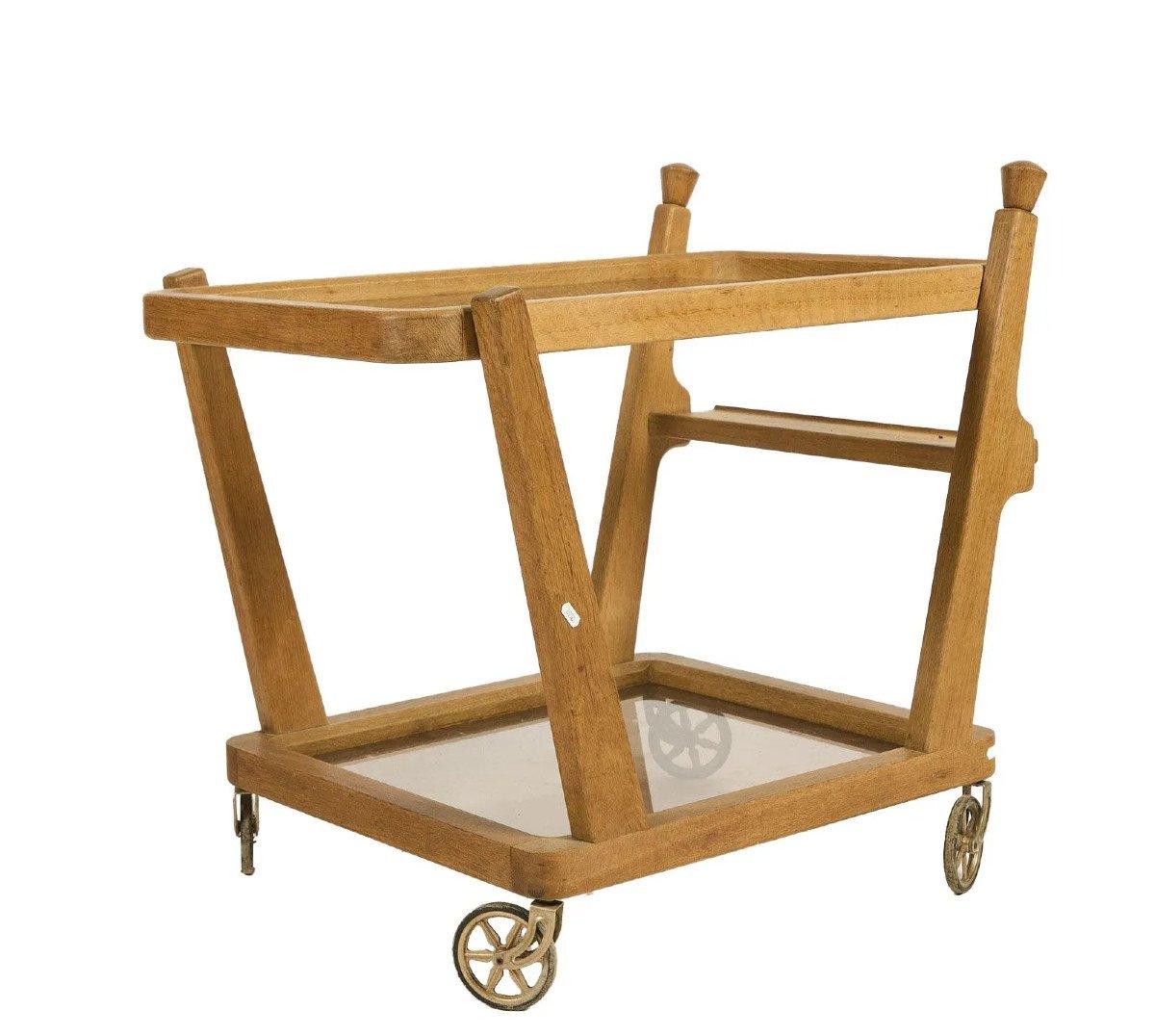 Late 20th Century Guillerme et Chambron  oak Bar Cart, Votre Maison circa 1970 For Sale