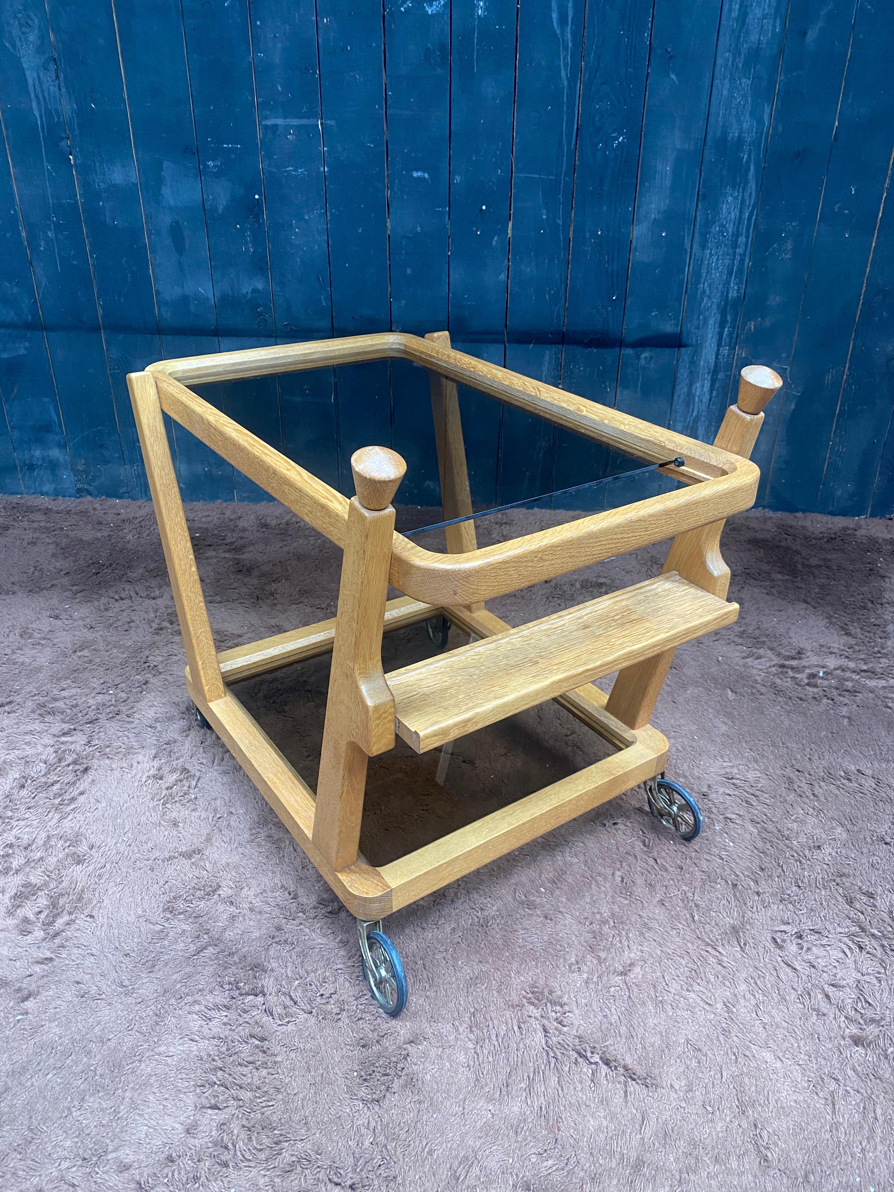 Guillerme et Chambron  oak Bar Cart, Votre Maison circa 1970 For Sale 2