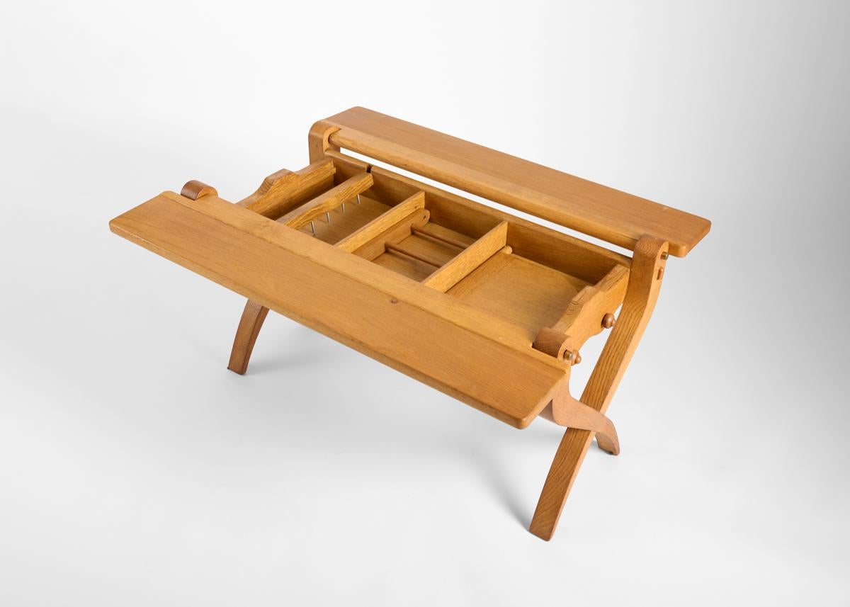 Guillerme et Chambron, Oak Bench with Storage, France, Mid-20th Century In Good Condition In New York, NY