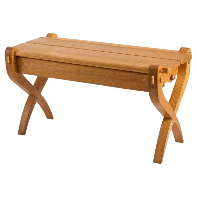 Guillerme et Chambron, Oak Bench with Storage, France, Mid-20th Century