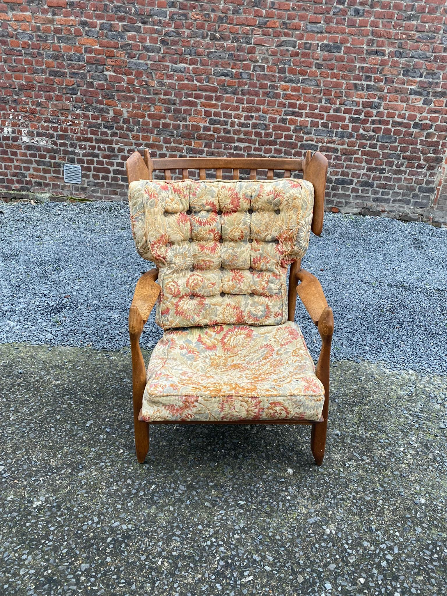 Guillerme et Chambron, Oak Bergere Chair, circa 1960, Edition Votre Maison In Good Condition For Sale In Saint-Ouen, FR