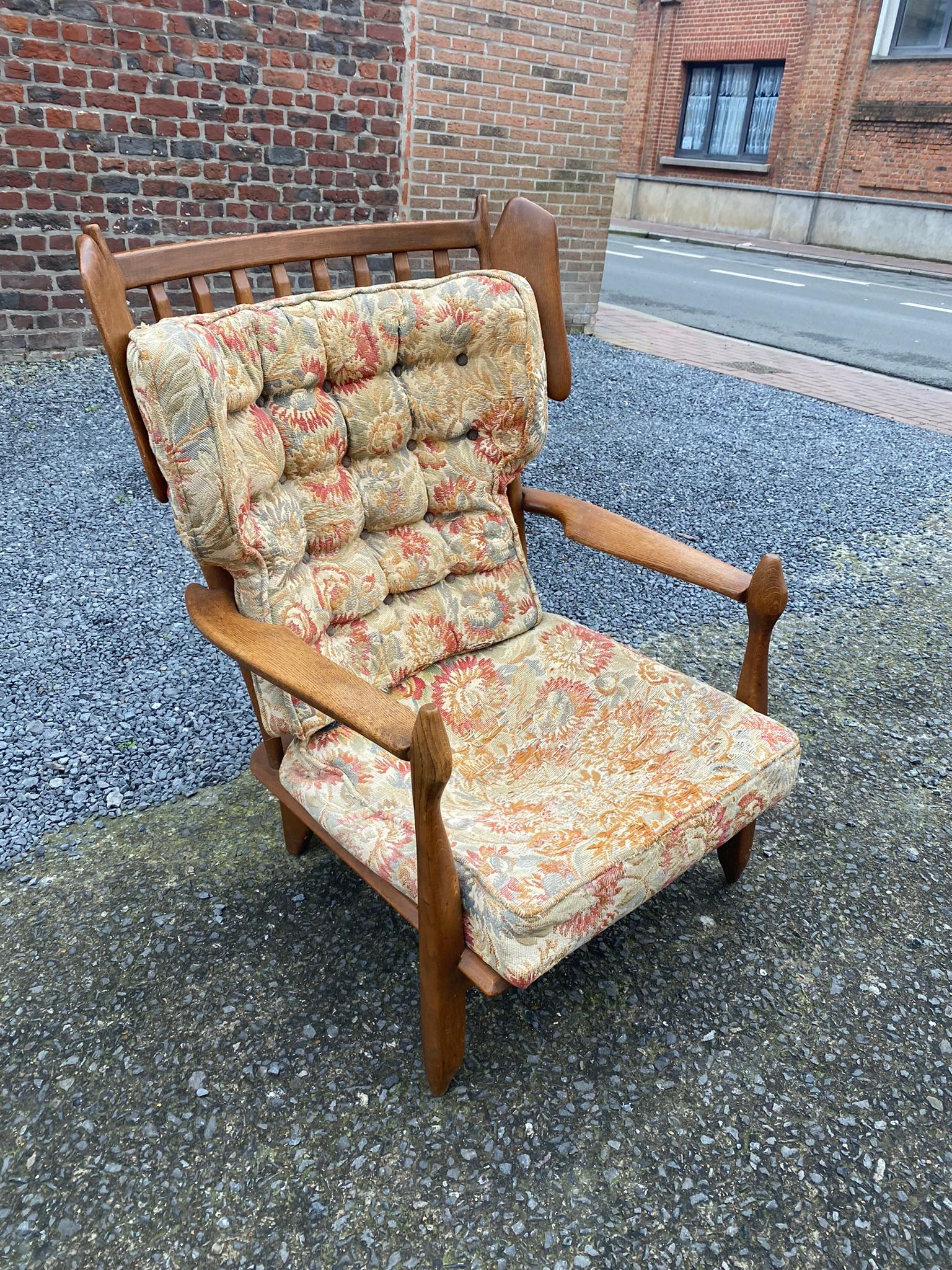Mid-20th Century Guillerme et Chambron, Oak Bergere Chair, circa 1960, Edition Votre Maison For Sale
