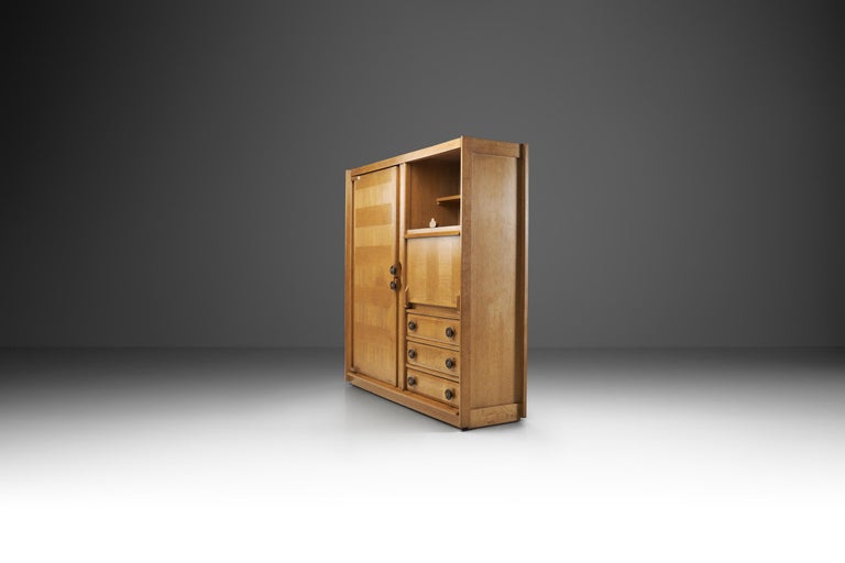 French Guillerme et Chambron Oak Cabinet for Votre Maison, France, 1960s For Sale
