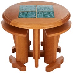 Guillerme et Chambron, Oak & Ceramic Coffee Table, France, circa 1948