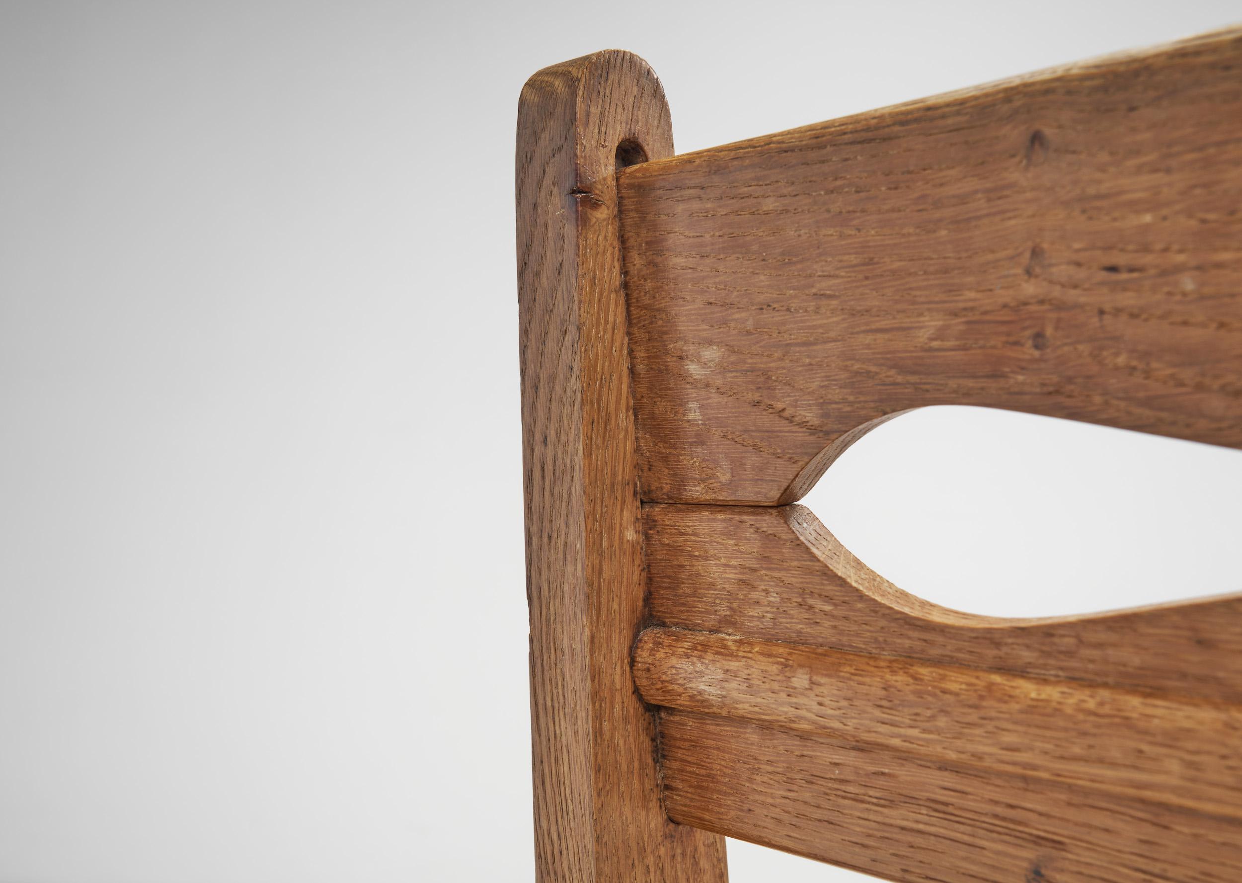 Mid-20th Century Guillerme et Chambron Oak Chairs with Wooden Slatted Seats, France 1960s