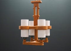 Lampadario a 4 bracci in Oak di Guillerme et Chambron, Francia, 1960 ca.