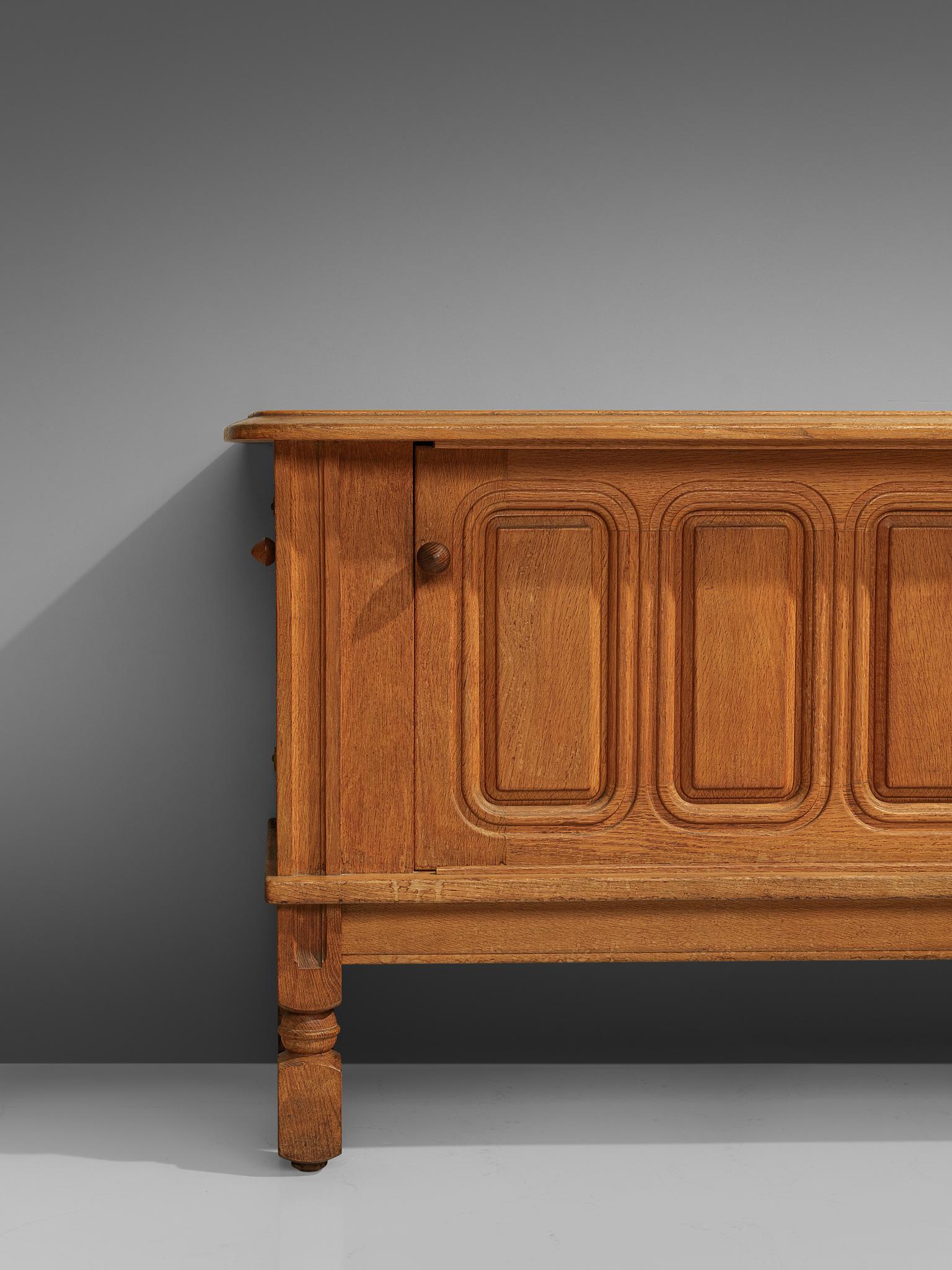 Mid-20th Century Guillerme et Chambron Oak Credenza with Sliding Doors