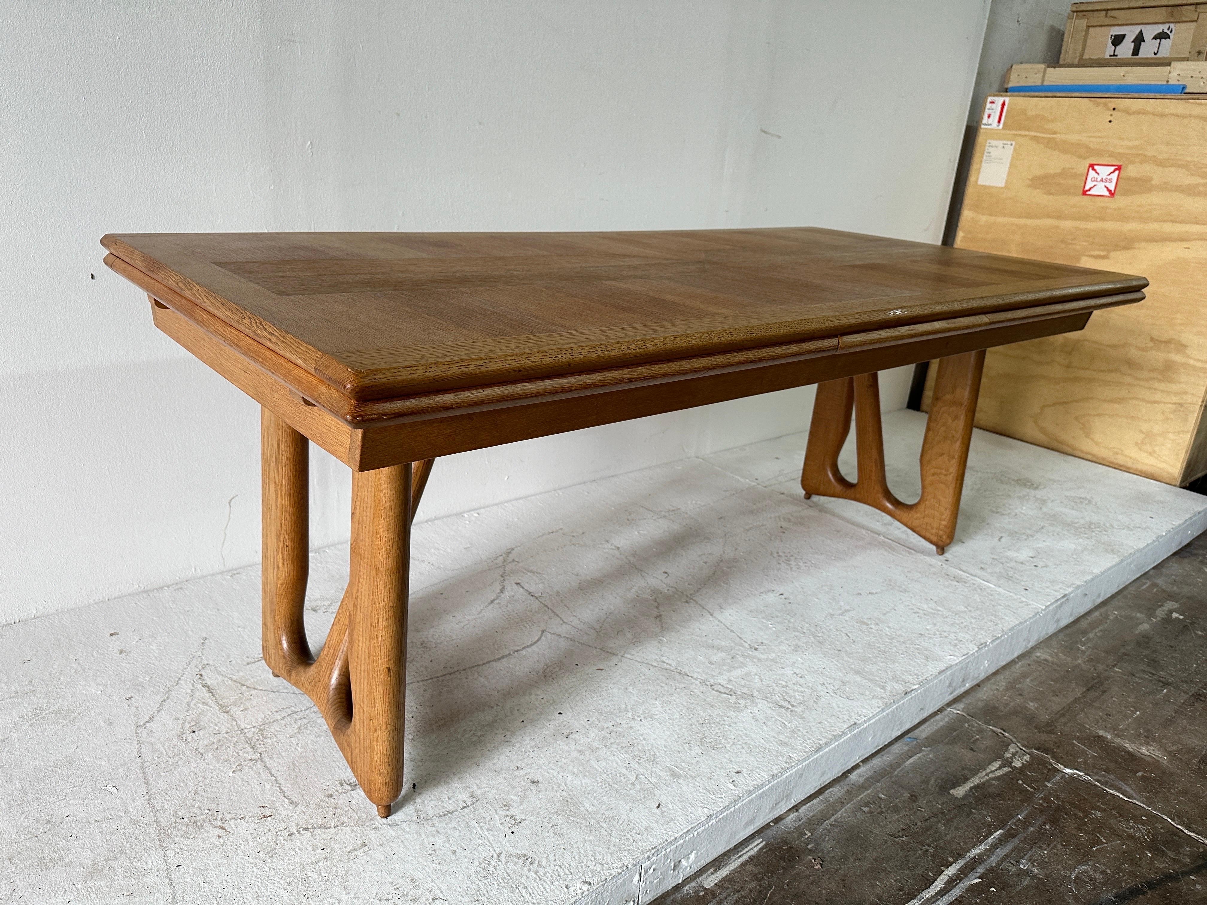 Mid-Century Modern Guillerme et Chambron Oak Dining Table w/ Extension - Model 