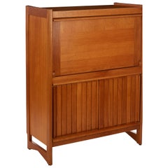 Guillerme et Chambron, Oak Drop Front Secretary, France, Mid-20th Century