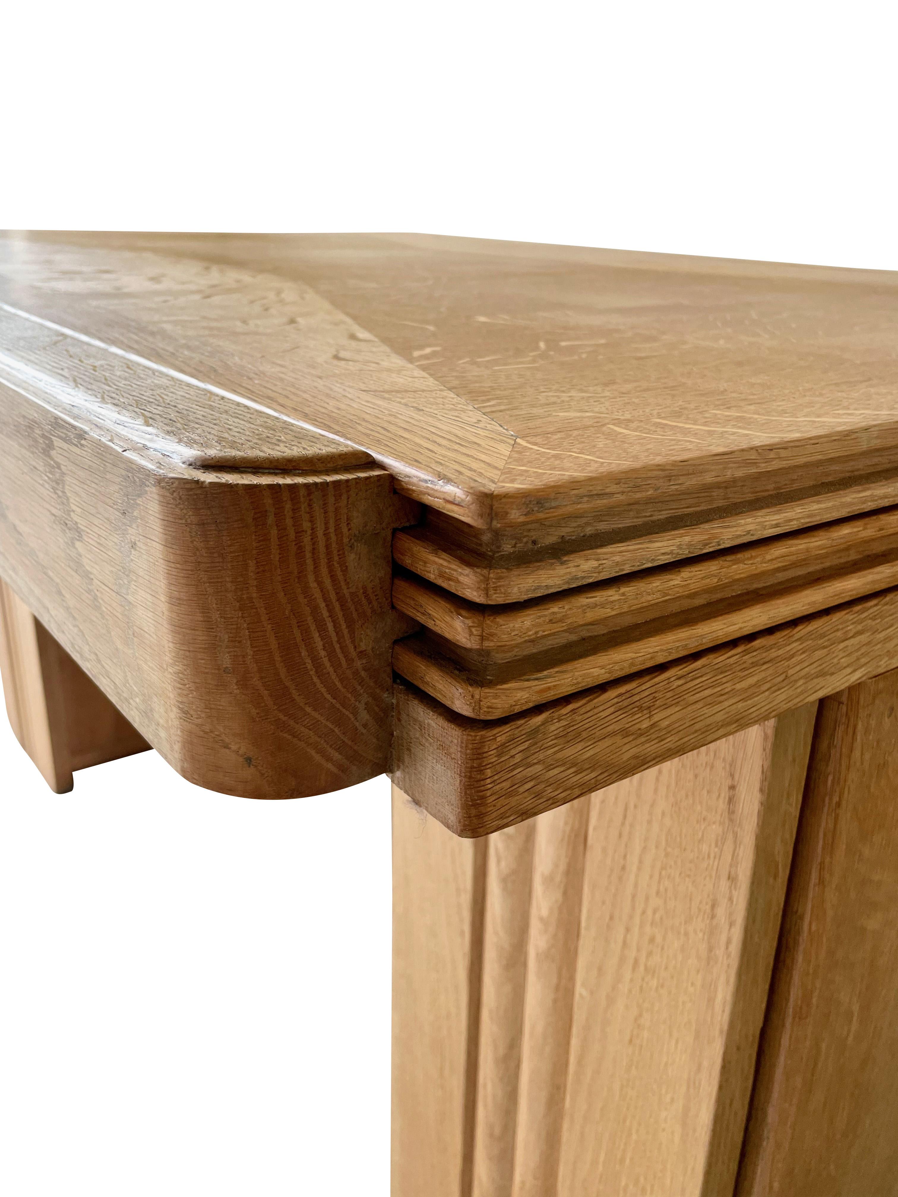 Guillerme Et Chambron Oak Extending Top Desk Or Dining Table, France, 1960s In Good Condition For Sale In New York, NY