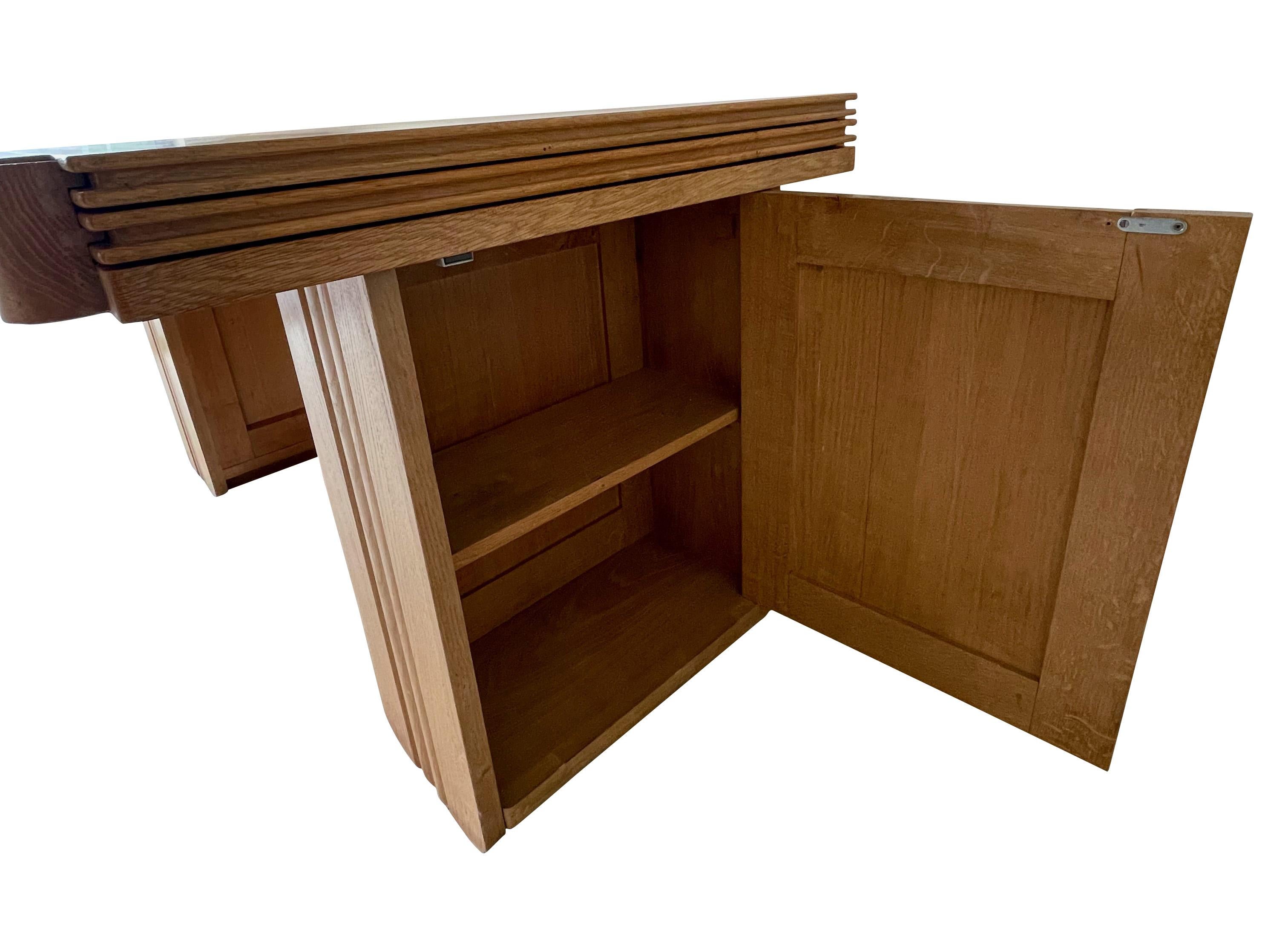 Mid-20th Century Guillerme Et Chambron Oak Extending Top Desk Or Dining Table, France, 1960s For Sale