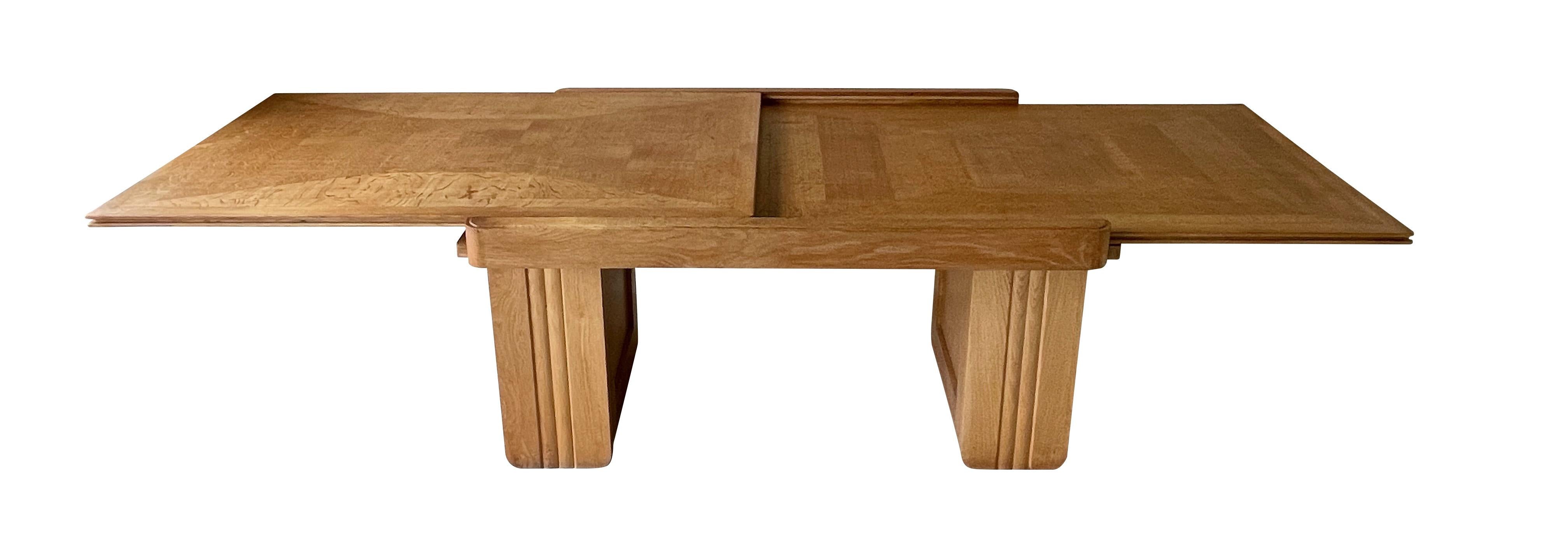 Guillerme Et Chambron Oak Extending Top Desk Or Dining Table, France, 1960s For Sale 2