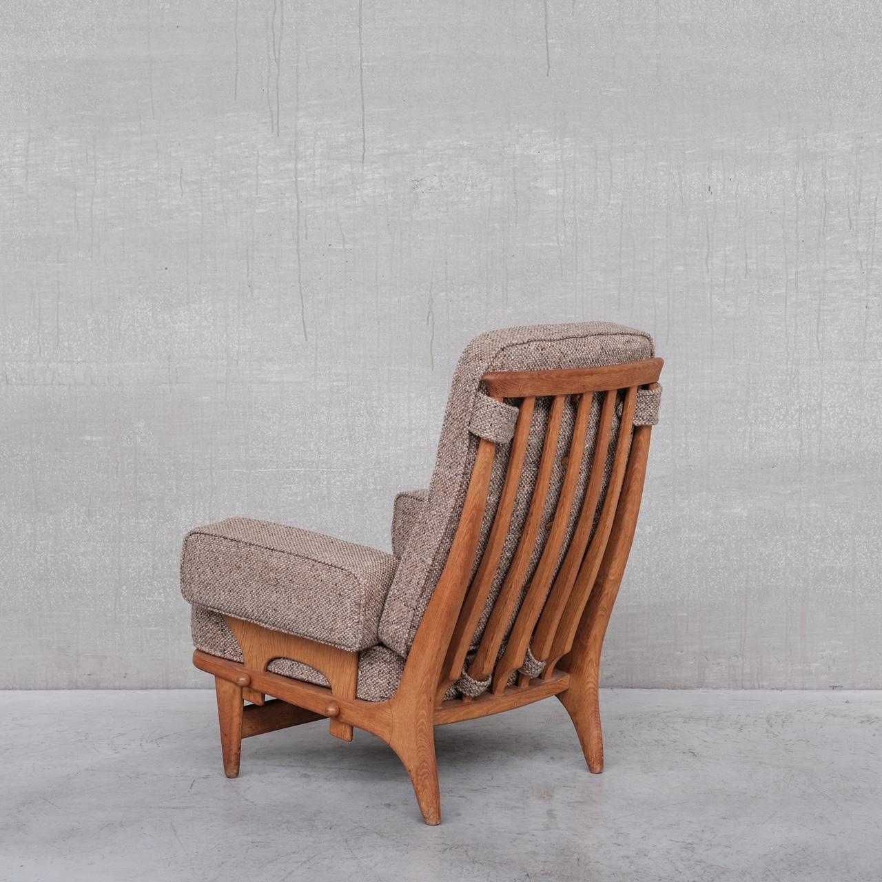 20th Century Guillerme et Chambron Oak French Mid-Century Armchair