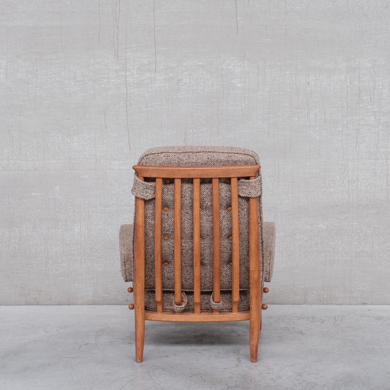 Guillerme et Chambron Oak French Mid-Century Armchair 1