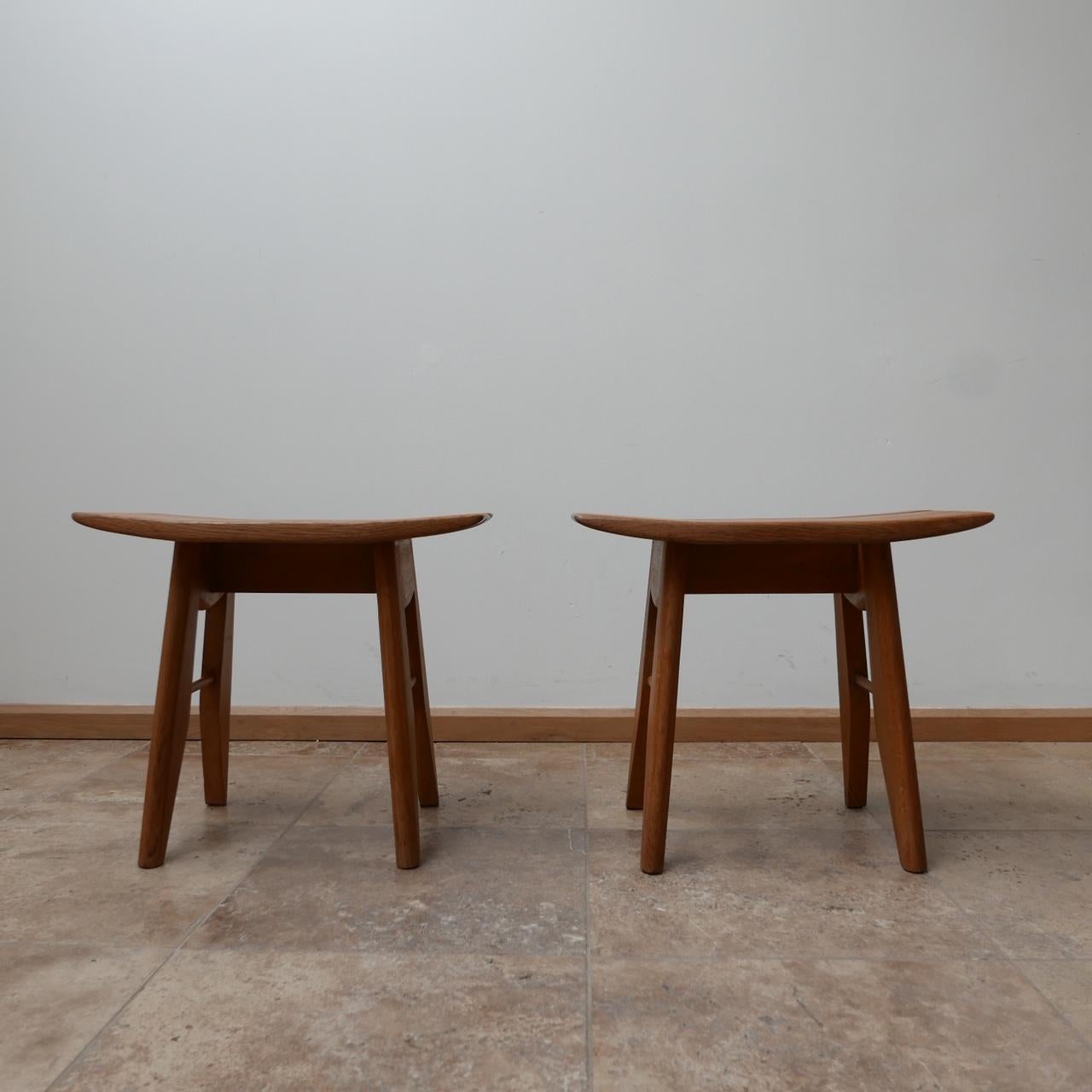 20th Century Guillerme et Chambron Oak French Mid-Century Stools '2'