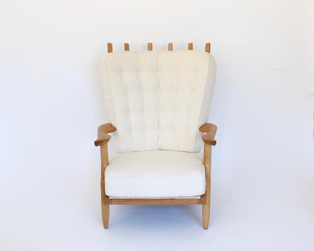 Mid-Century Modern Guillerme et Chambron Oak Grand Repos French Lounge Chair Votre Maison