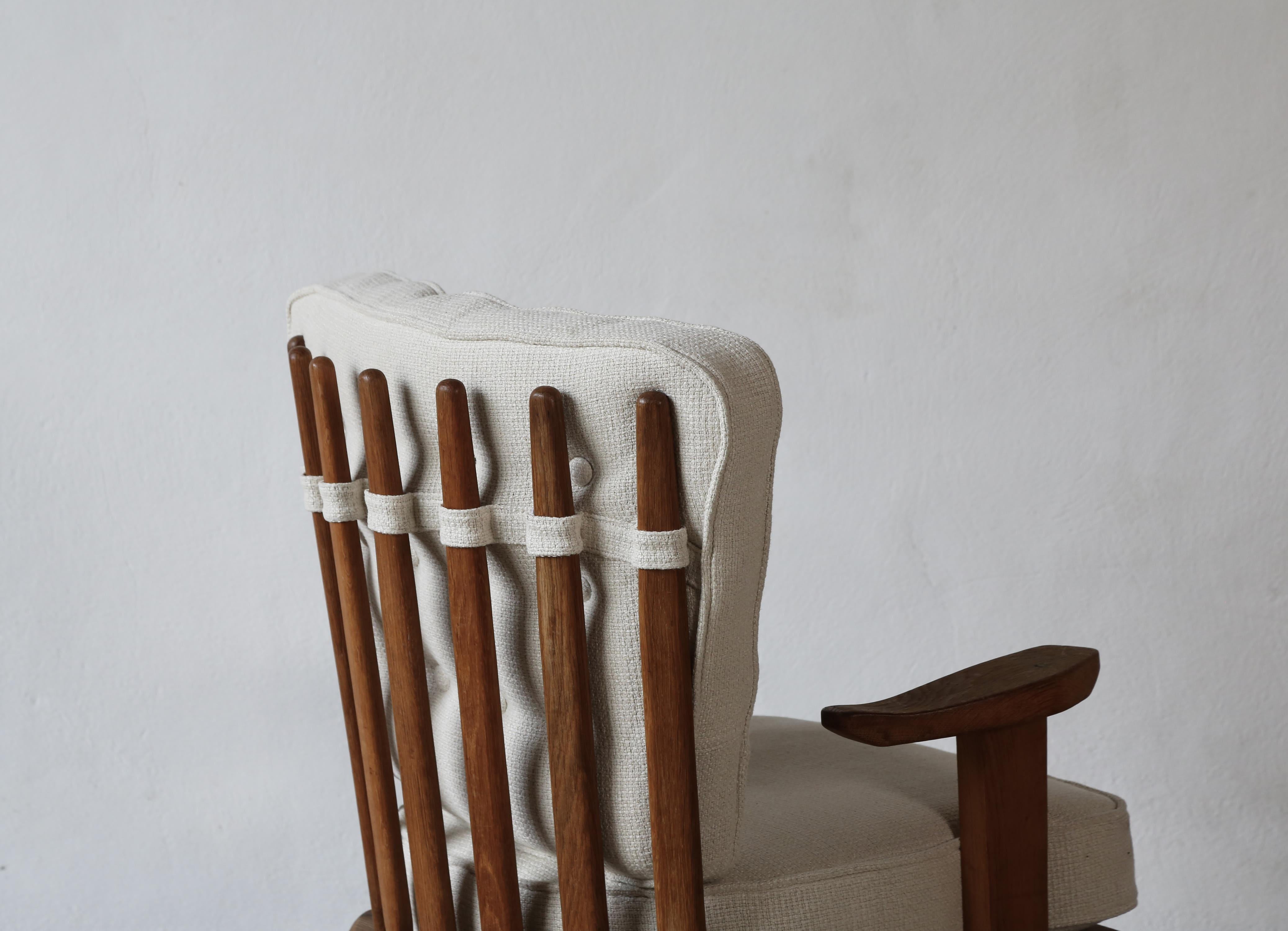 Guillerme et Chambron Oak Lounge Chair / Armchair, France, 1960s 4