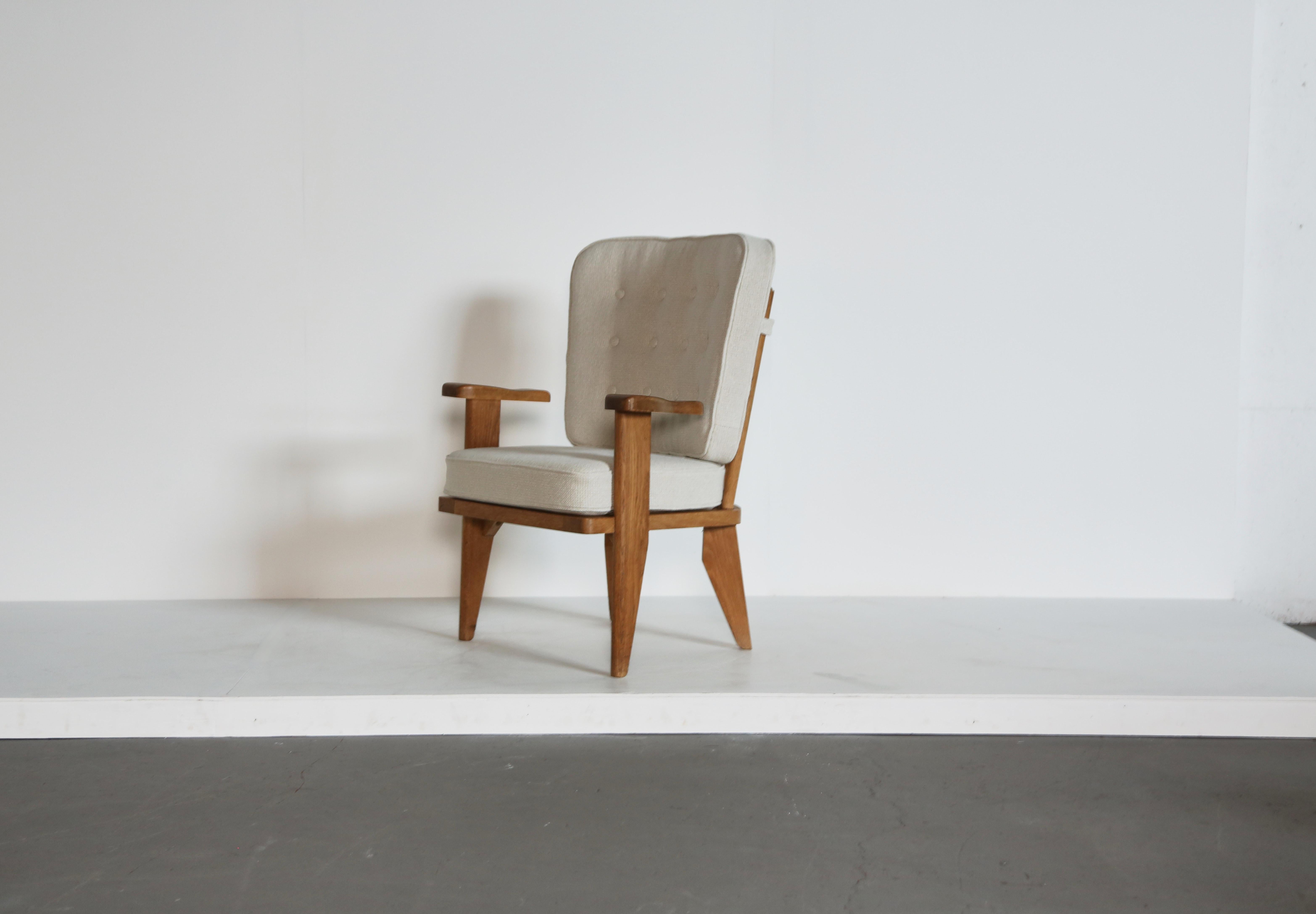 Guillerme et Chambron Oak Lounge Chair / Armchair, France, 1960s For Sale 5
