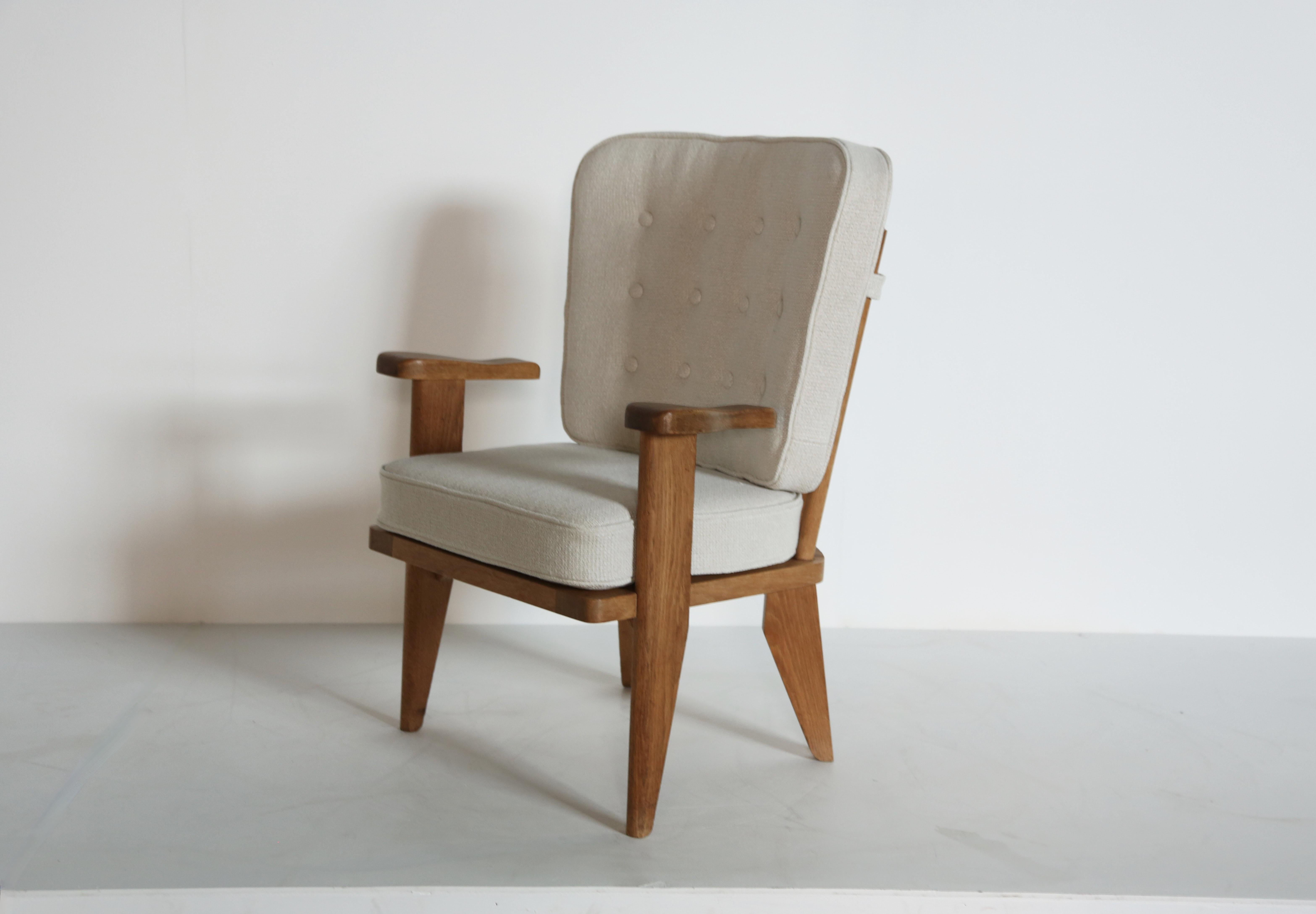 Guillerme et Chambron Oak Lounge Chair / Armchair, France, 1960s For Sale 6