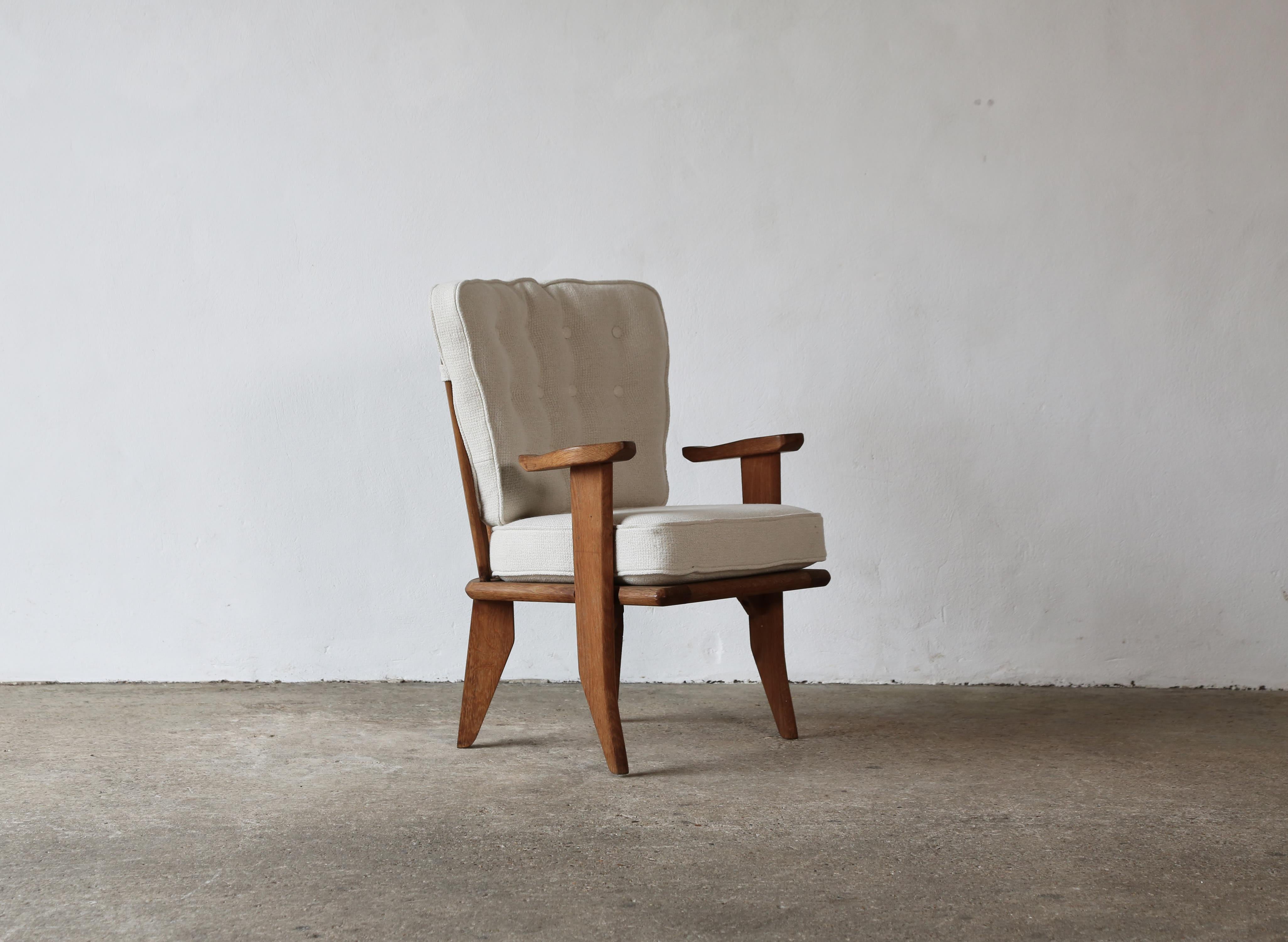 Guillerme et Chambron Oak Lounge Chair / Armchair, France, 1960s For Sale 7