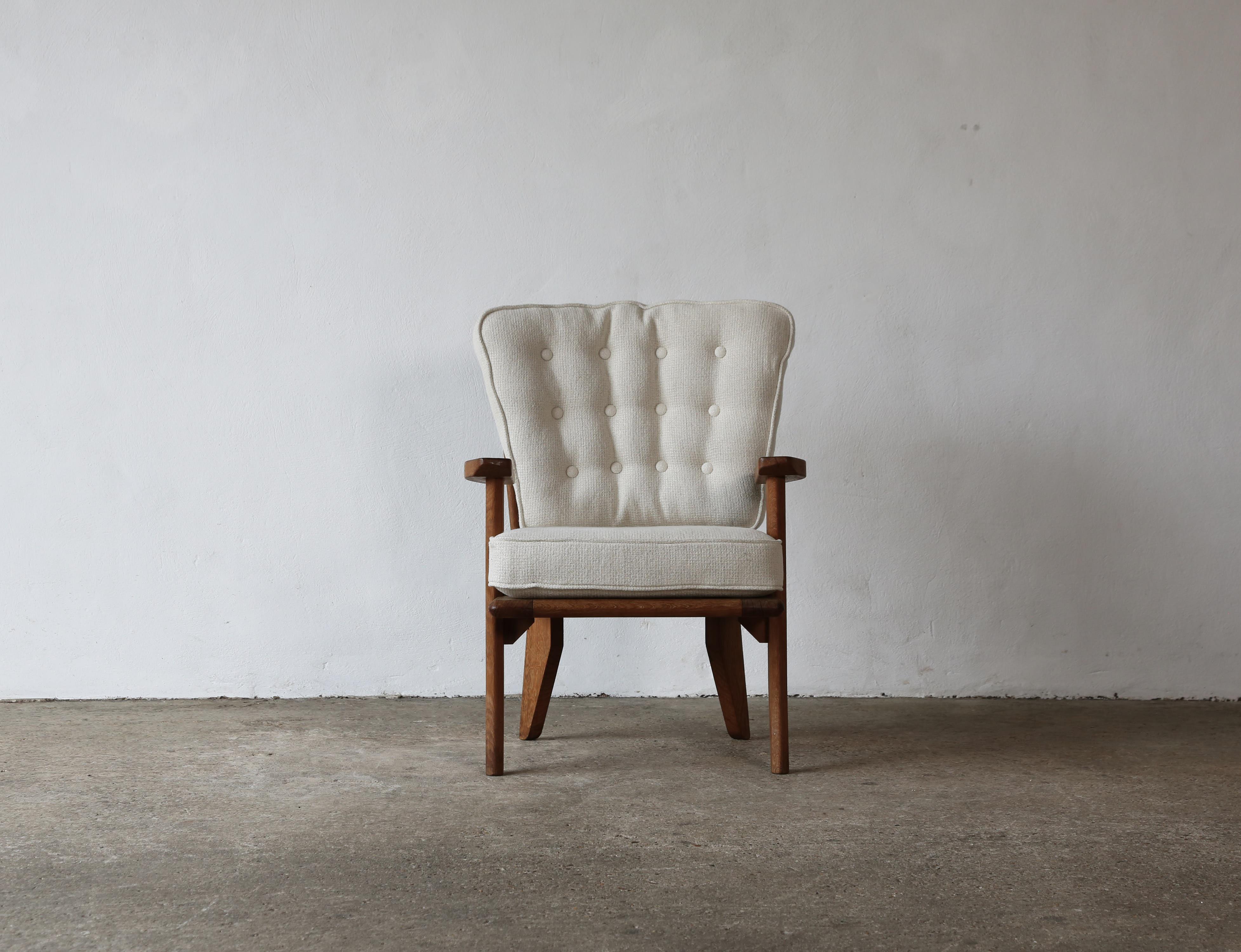 Guillerme et Chambron Oak Lounge Chair / Armchair, France, 1960s For Sale 8