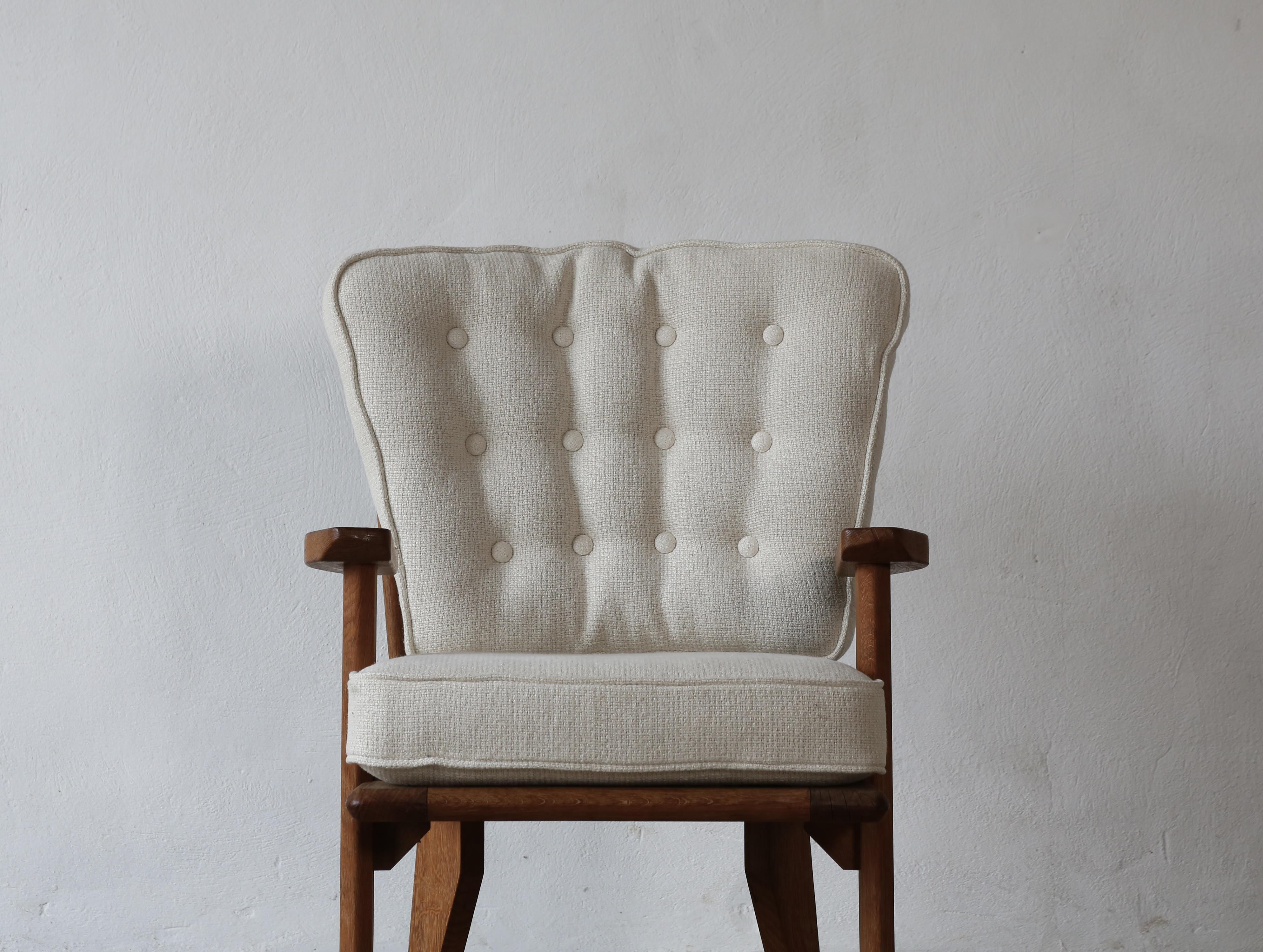 Guillerme et Chambron Oak Lounge Chair / Armchair, France, 1960s 9