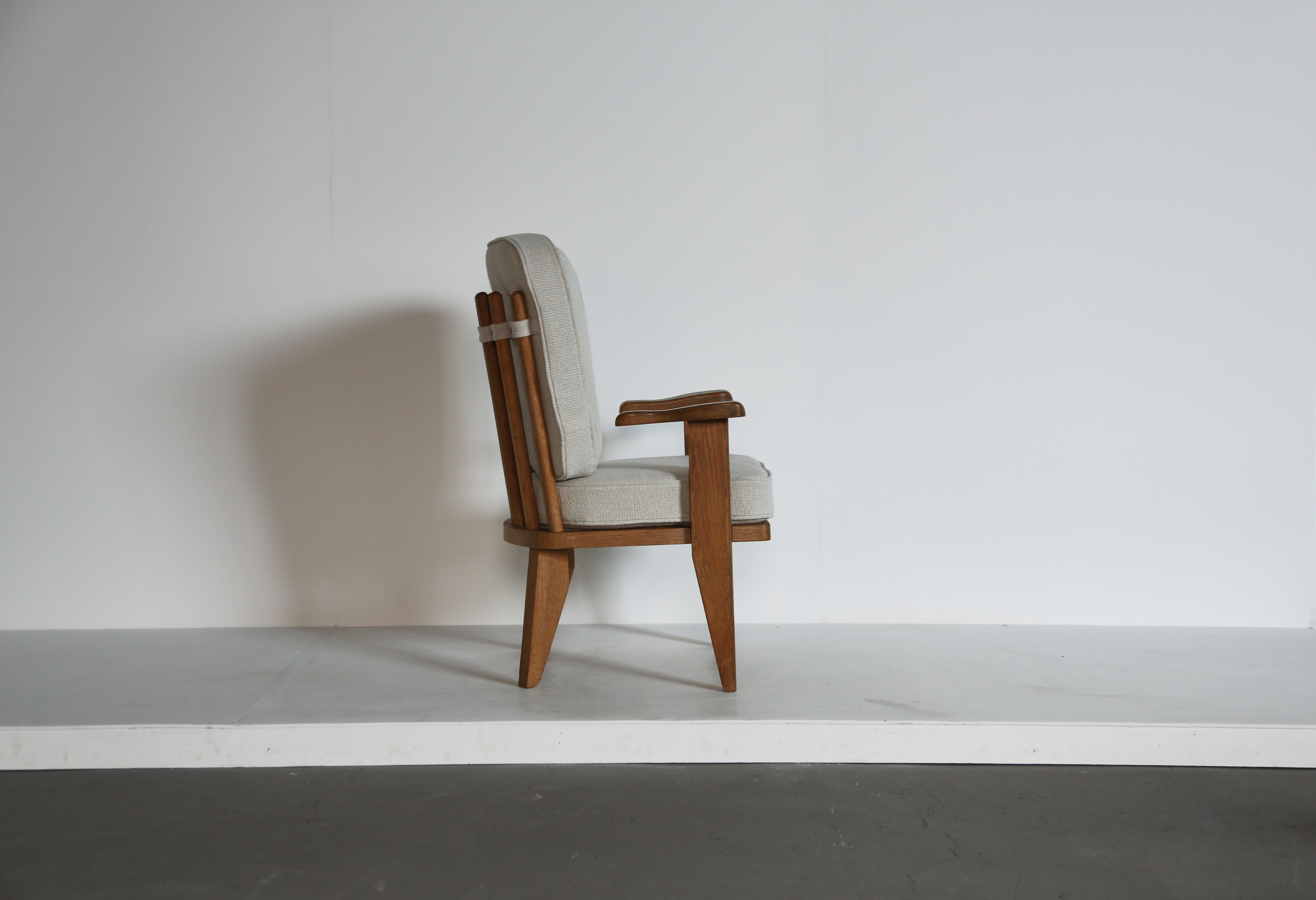 Mid-Century Modern Guillerme et Chambron Oak Lounge Chair / Armchair, France, 1960s For Sale
