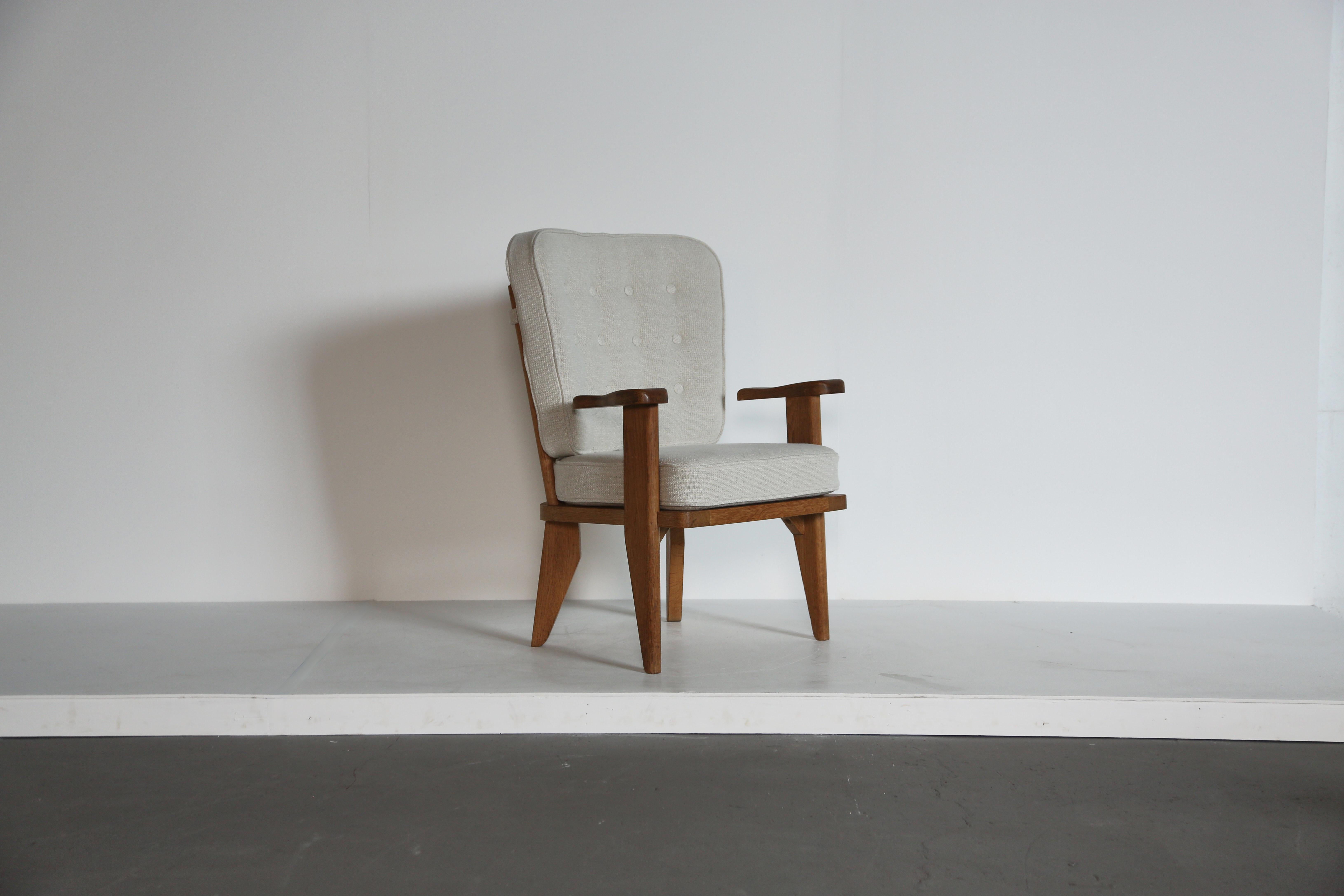 French Guillerme et Chambron Oak Lounge Chair / Armchair, France, 1960s For Sale