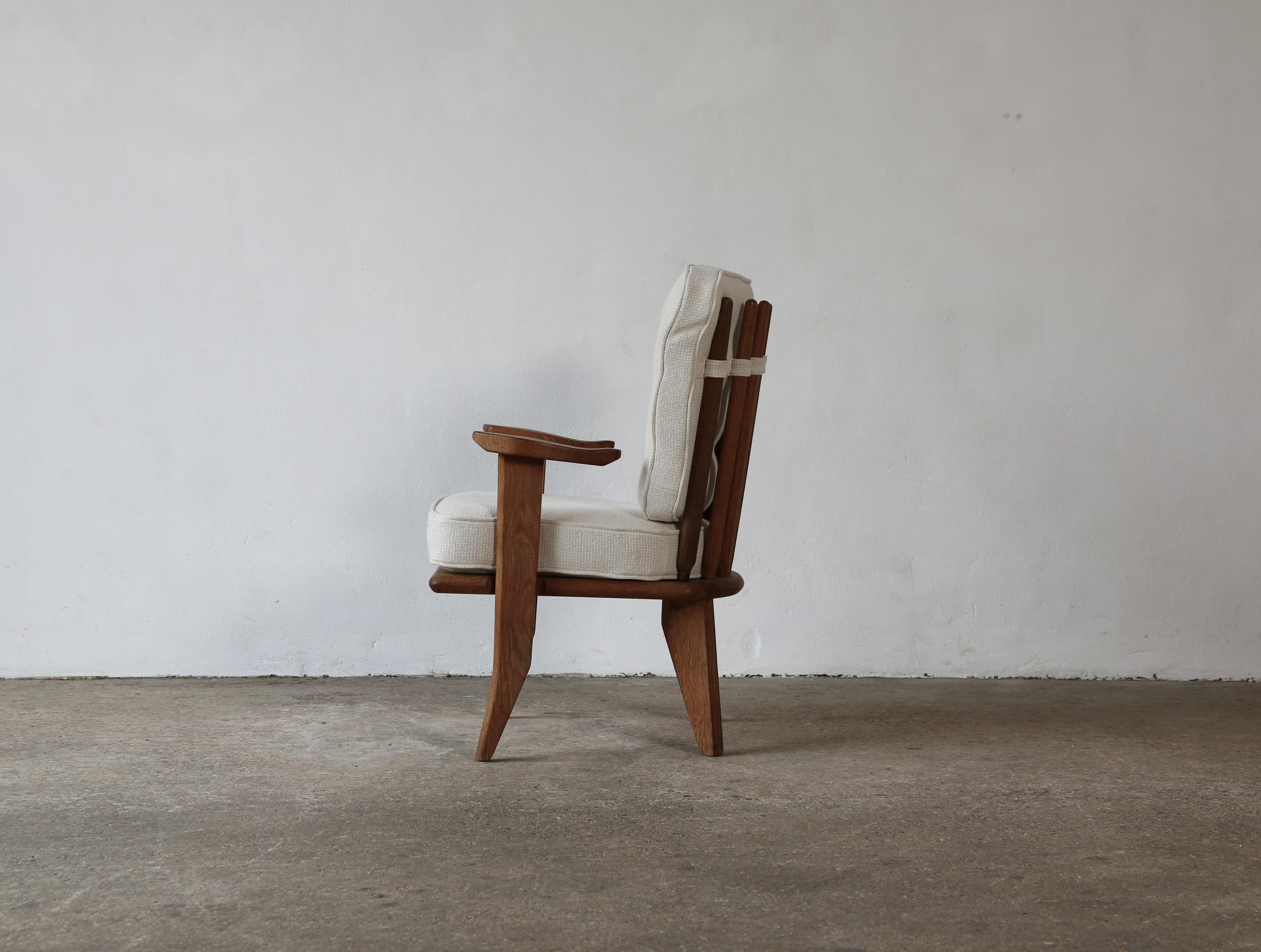 20th Century Guillerme et Chambron Oak Lounge Chair / Armchair, France, 1960s For Sale