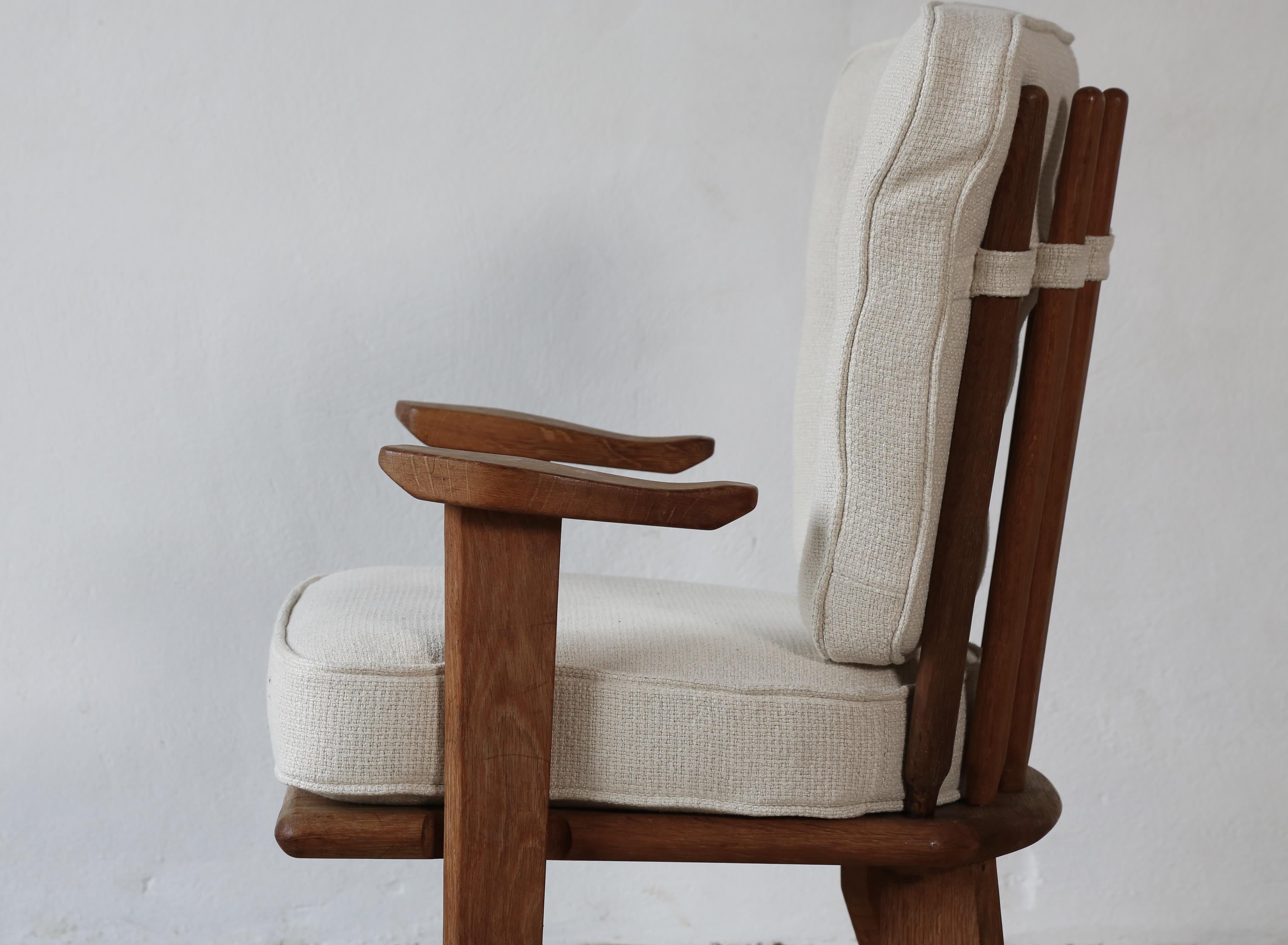 Fabric Guillerme et Chambron Oak Lounge Chair / Armchair, France, 1960s For Sale