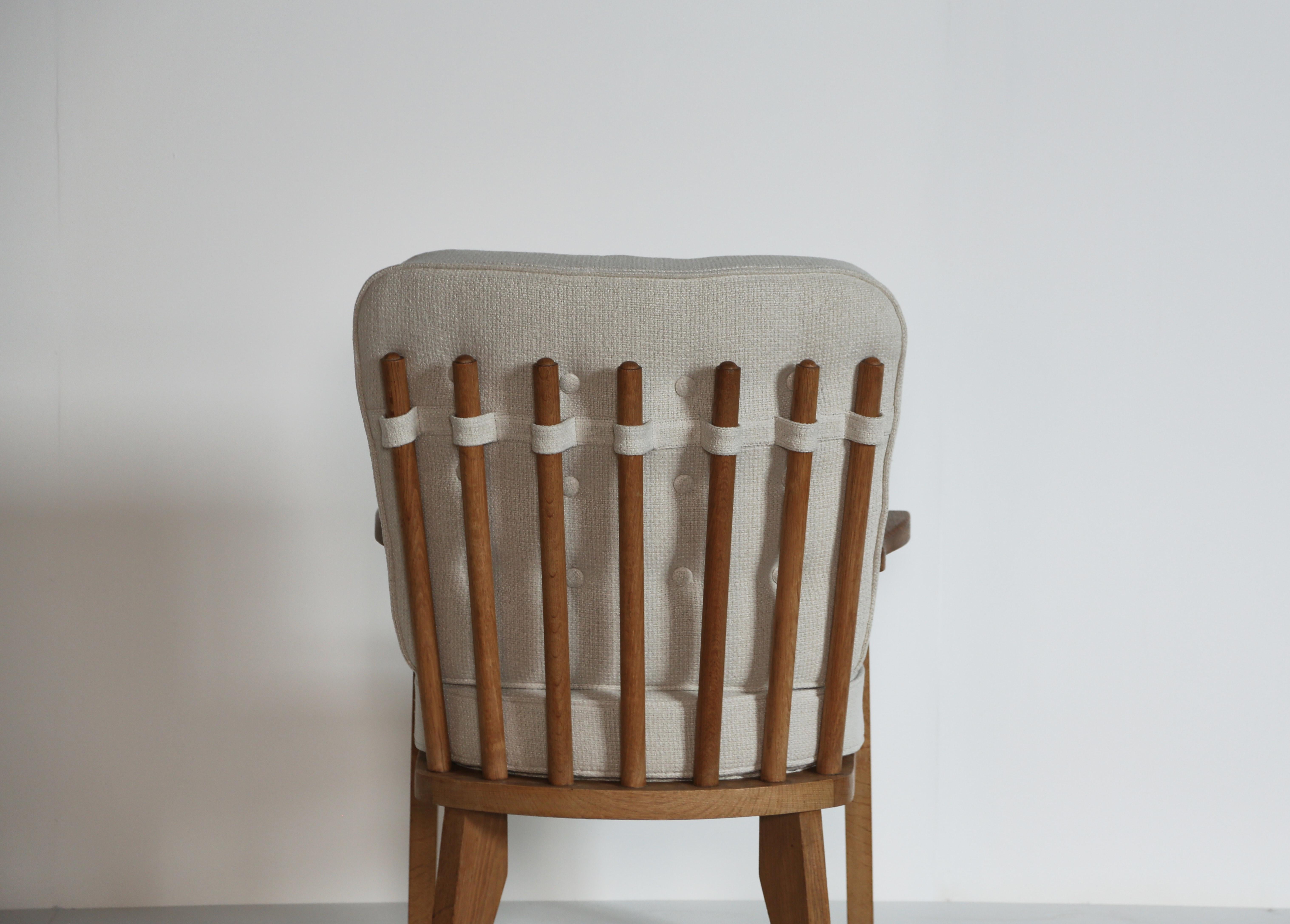 Fabric Guillerme et Chambron Oak Lounge Chair / Armchair, France, 1960s For Sale
