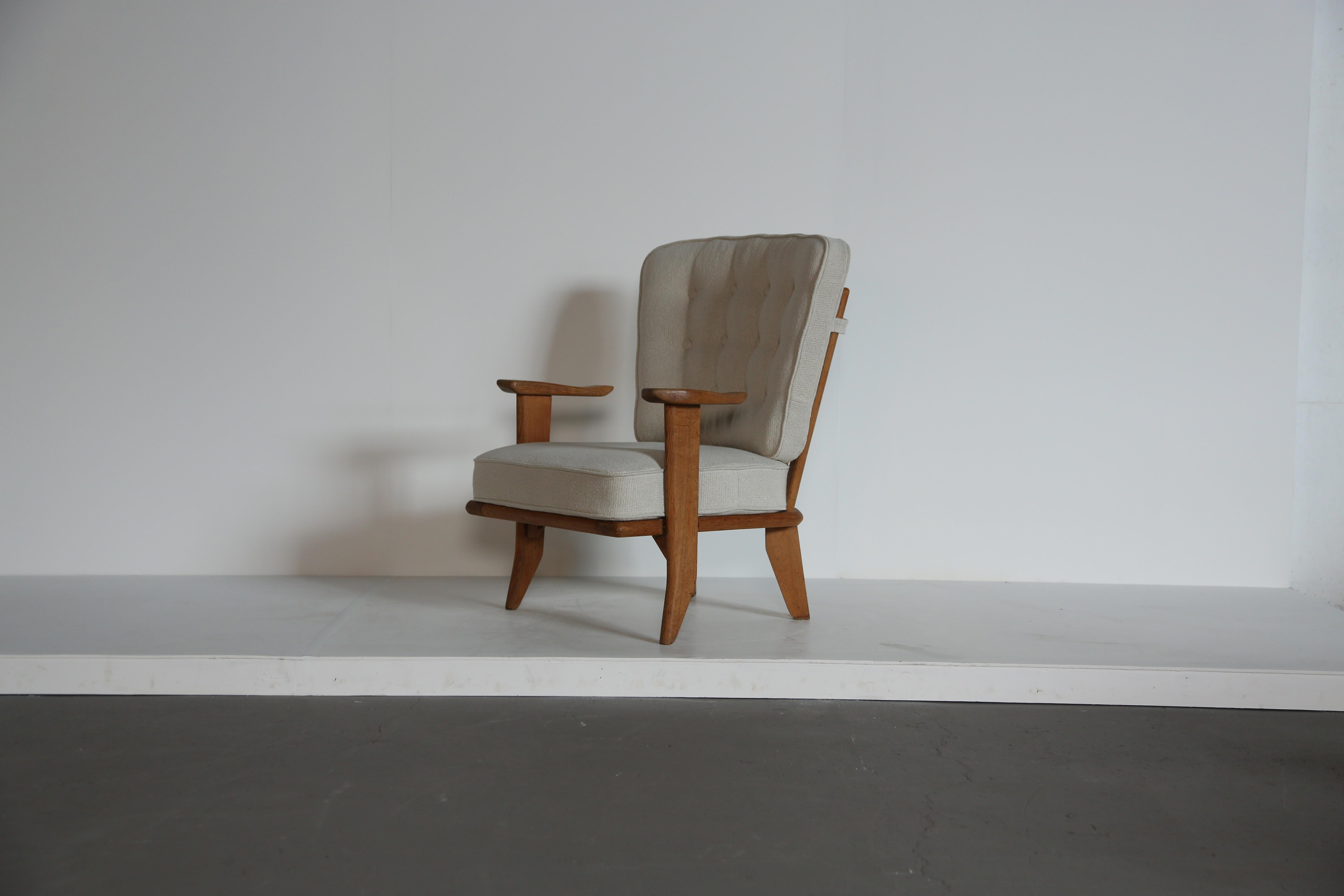 Guillerme et Chambron Oak Lounge Chair / Armchair No. 2, France, 1960s For Sale 4